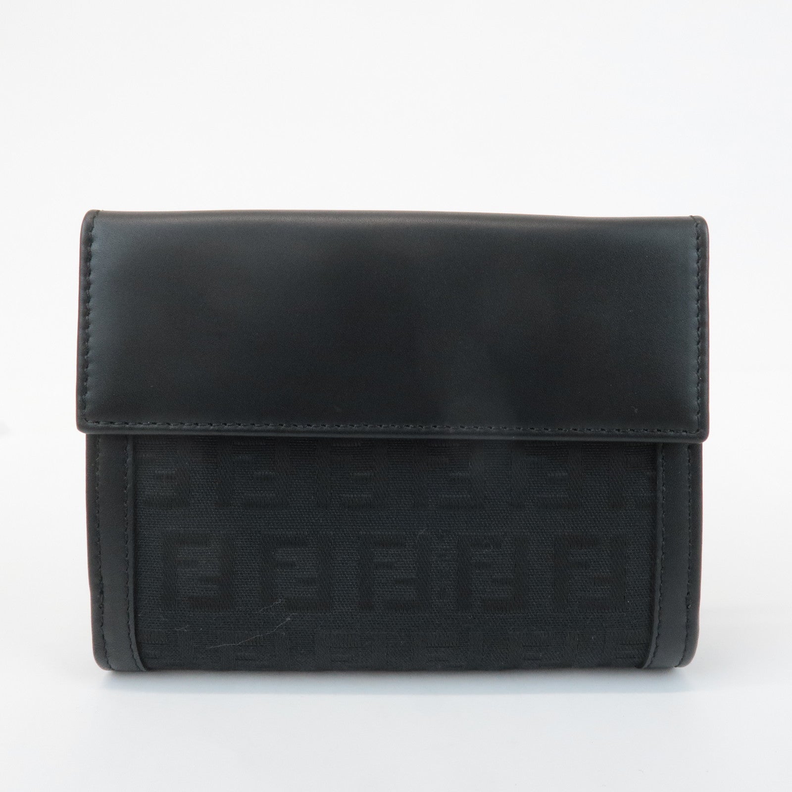 FENDI Zucchino Canvas Leather Double Hook Wallet Black 8M0035