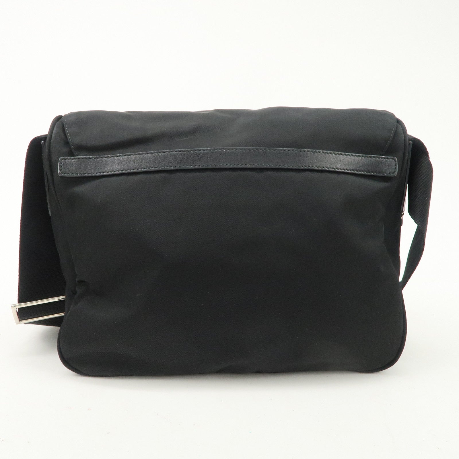 PRADA Nylon Leather Triangle Logo Shoulder Bag Black BT0713
