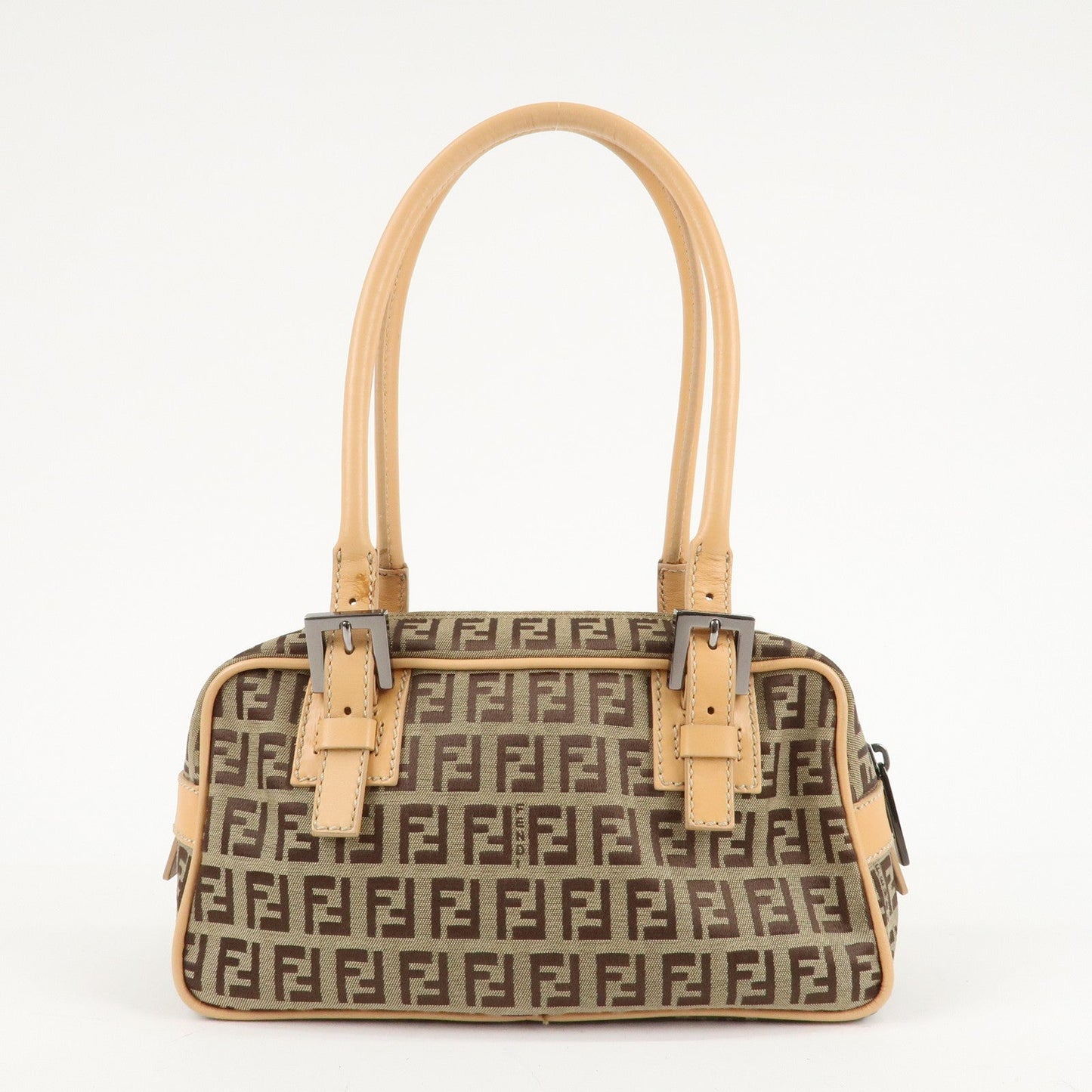 FENDI Zucchino Canvas Leather Small Boston Hand Bag Brown 8BN004