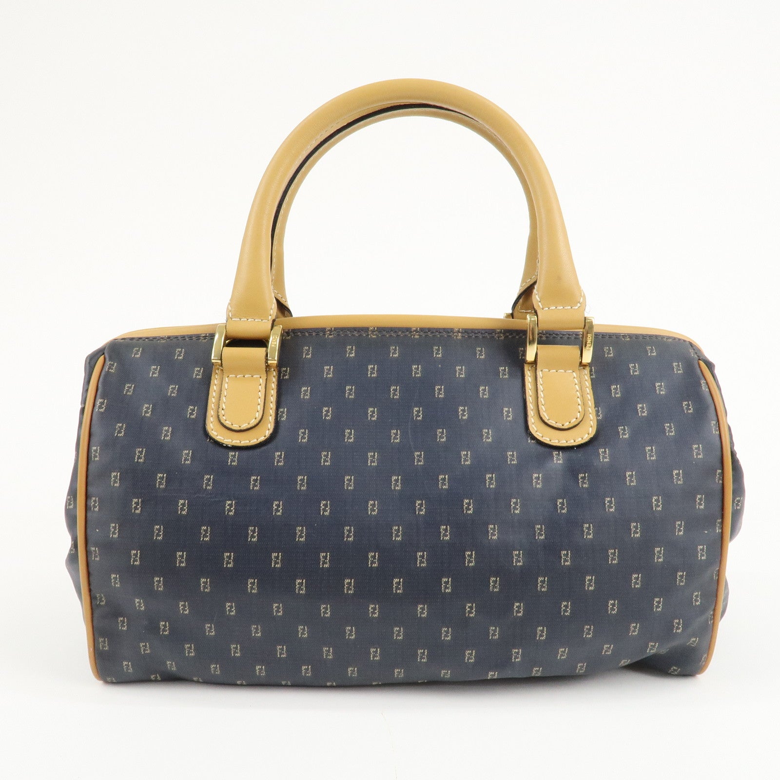 FENDI PVC Leather 2Way Bag Hand Bag Navy Brown
