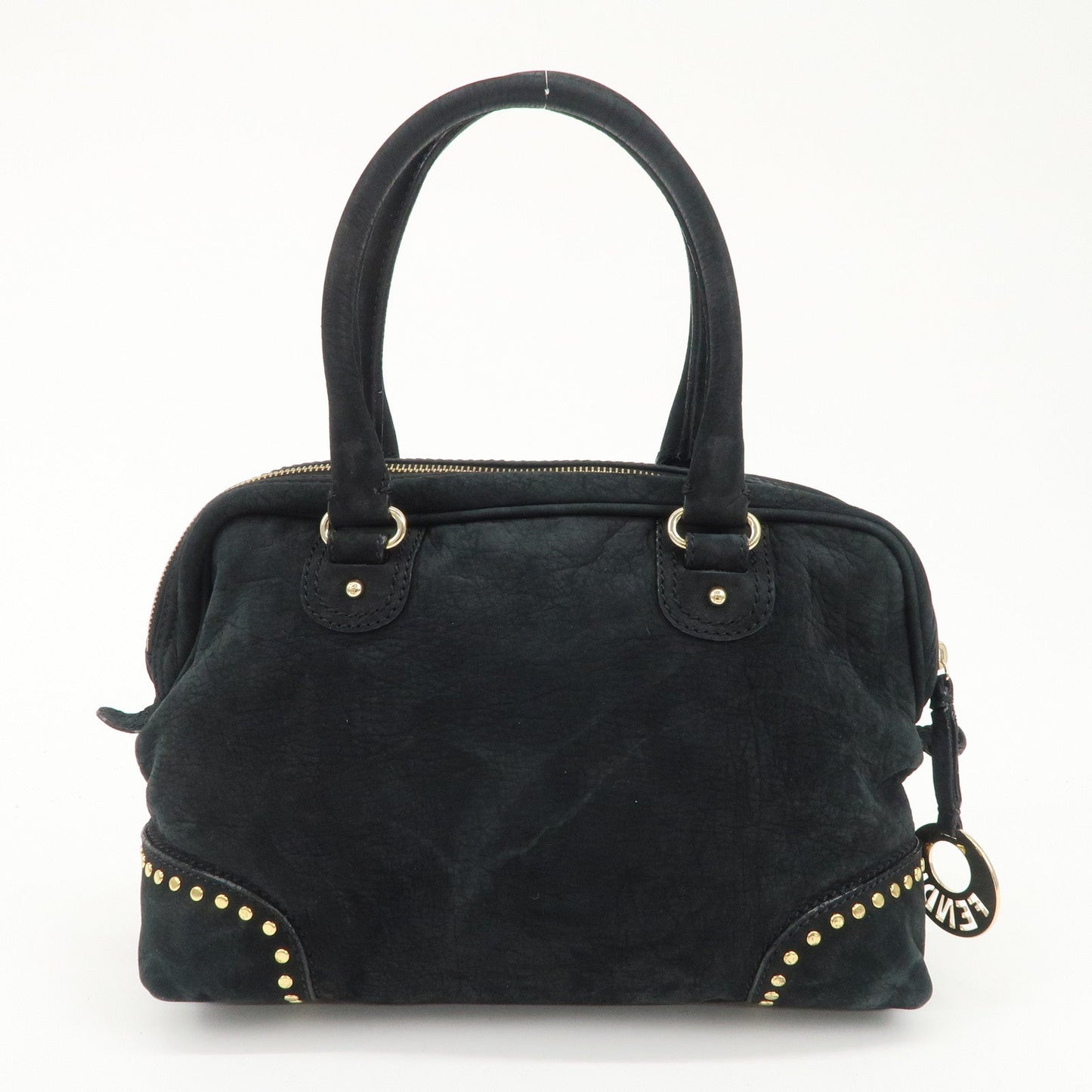 FENDI Suede Studs Mini Boston Bag Black 8BL076