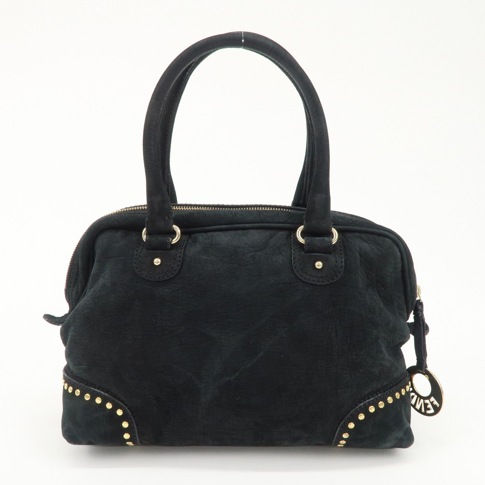 FENDI Suede Studs Mini Boston Bag Black 8BL076