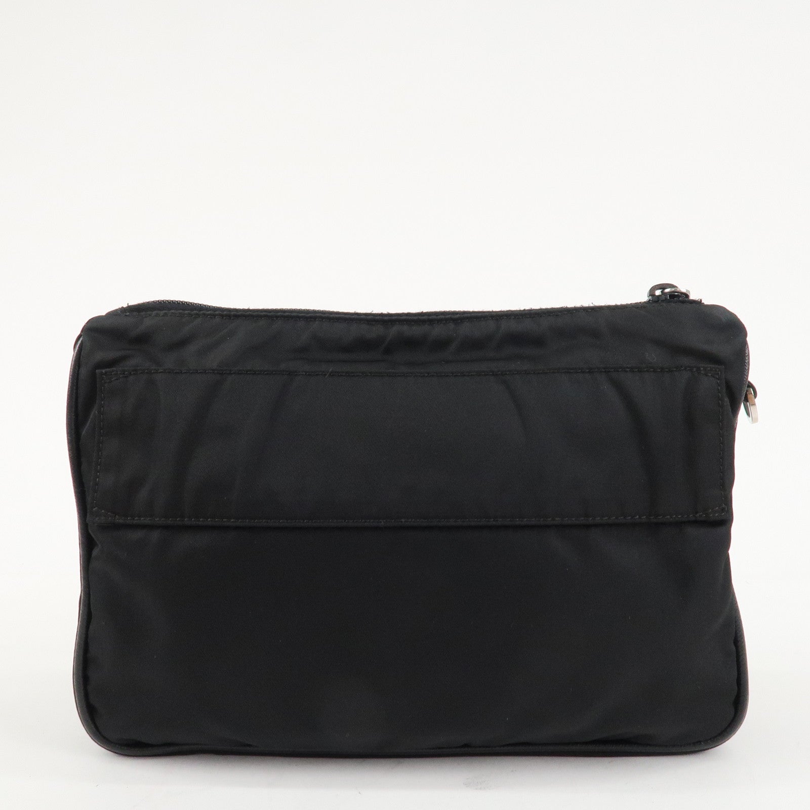 PRADA Logo Nylon Leather Clutch Bag Travel Pouch Black