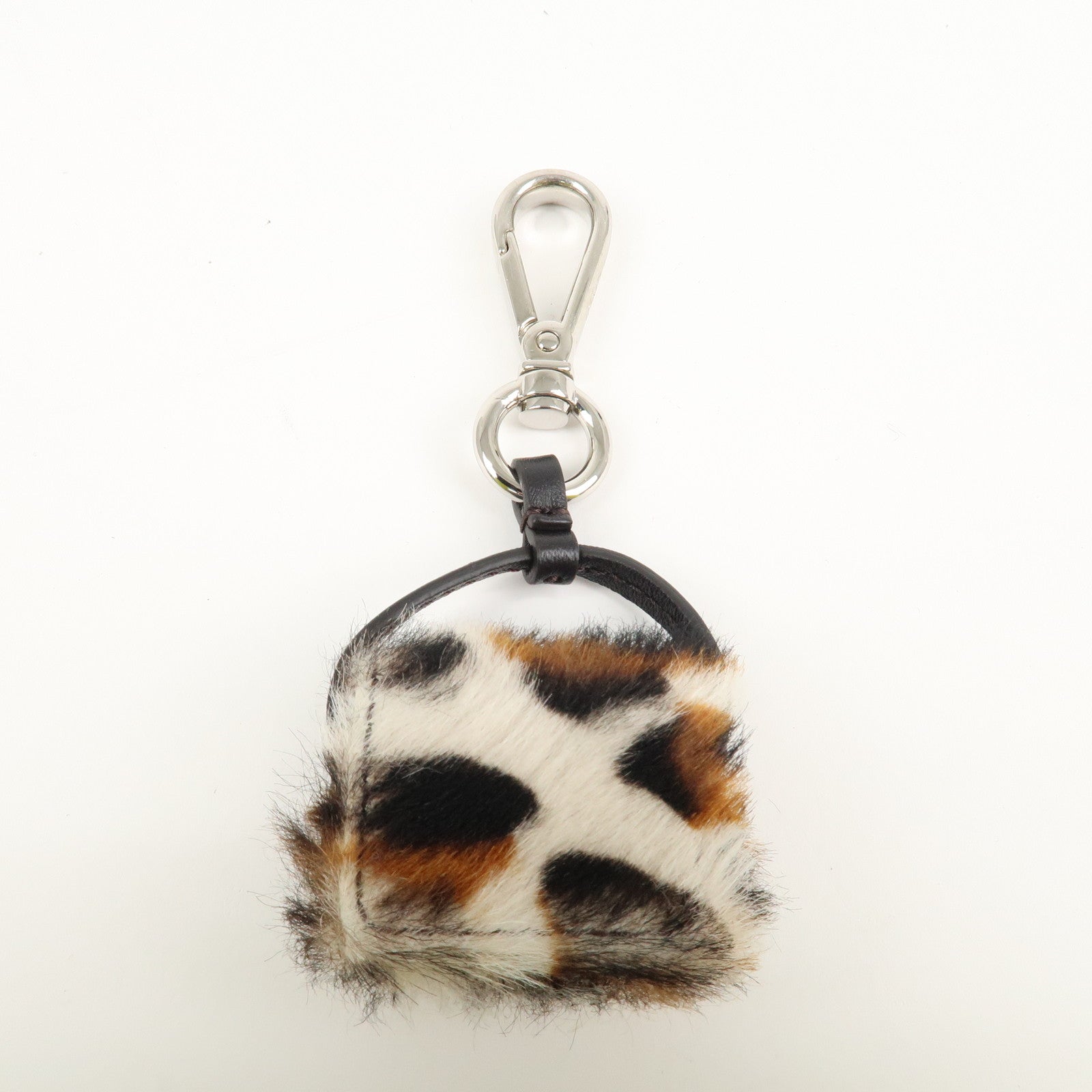 FENDI Pony Hair Leather Pico Baguette Charm Brown 7AS133