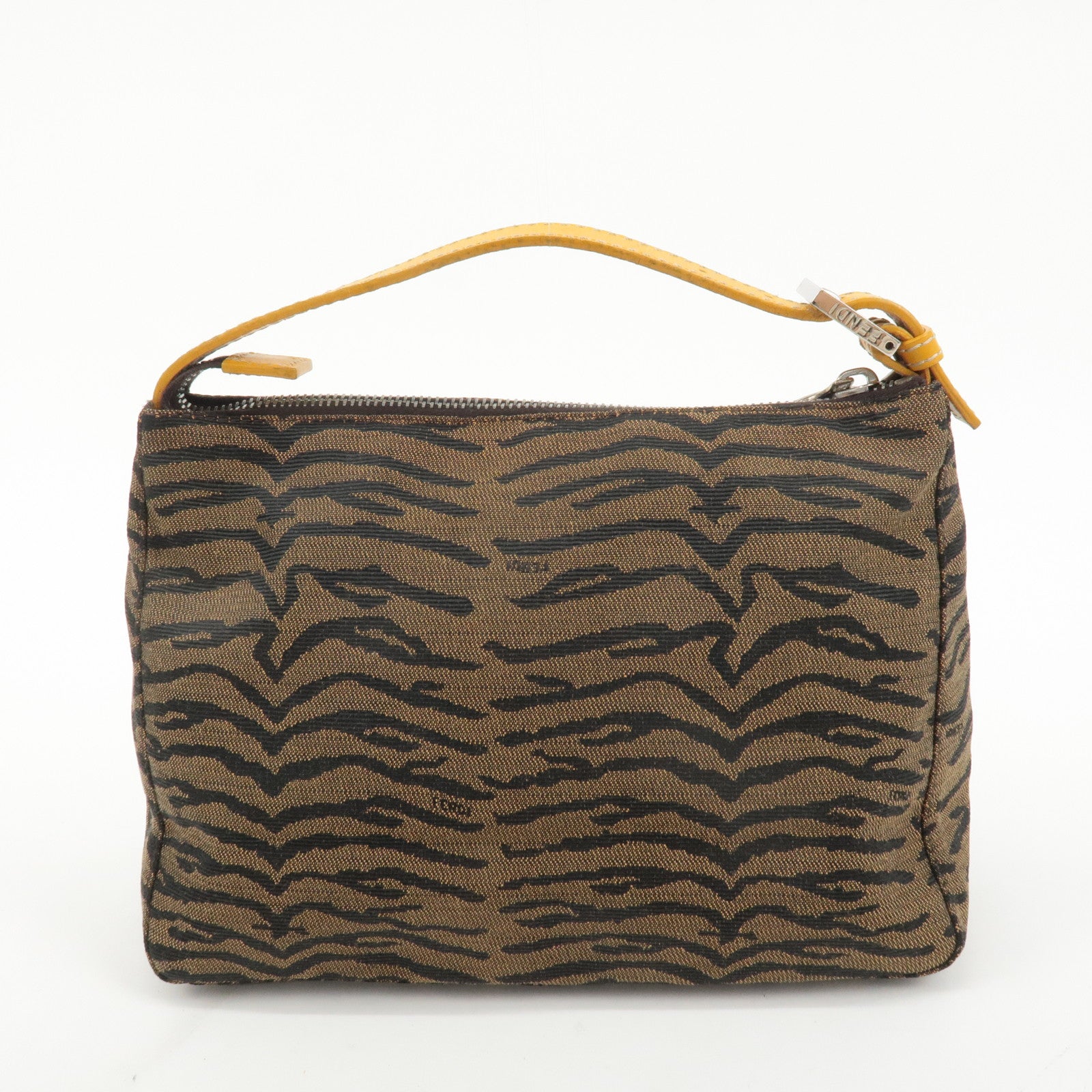 FENDI Canvas Leather Hand Bag Brown Black Silver HDW 8N0005