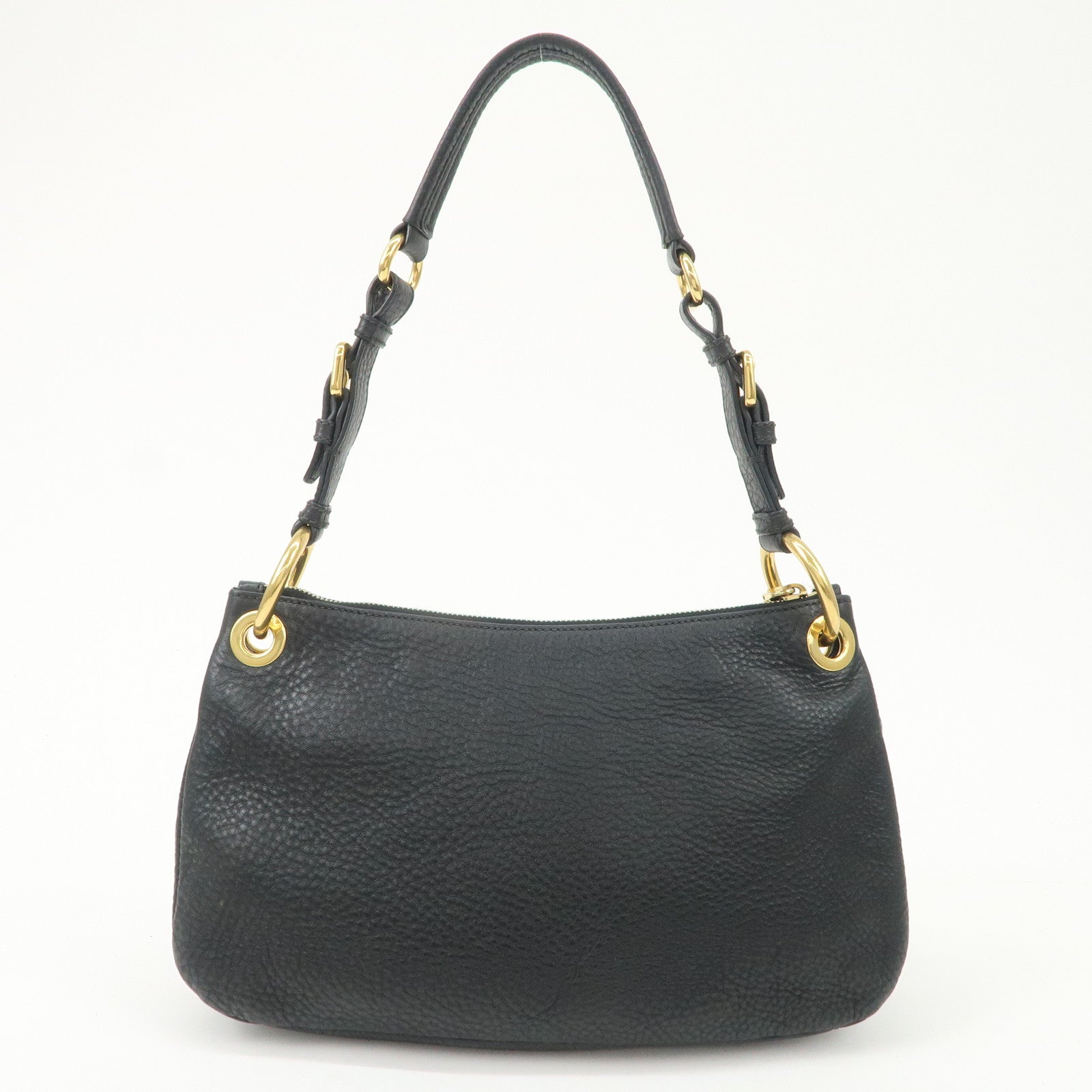 PRADA Logo Leather One-Shoulder Bag Hand Bag Black Gold Hardware