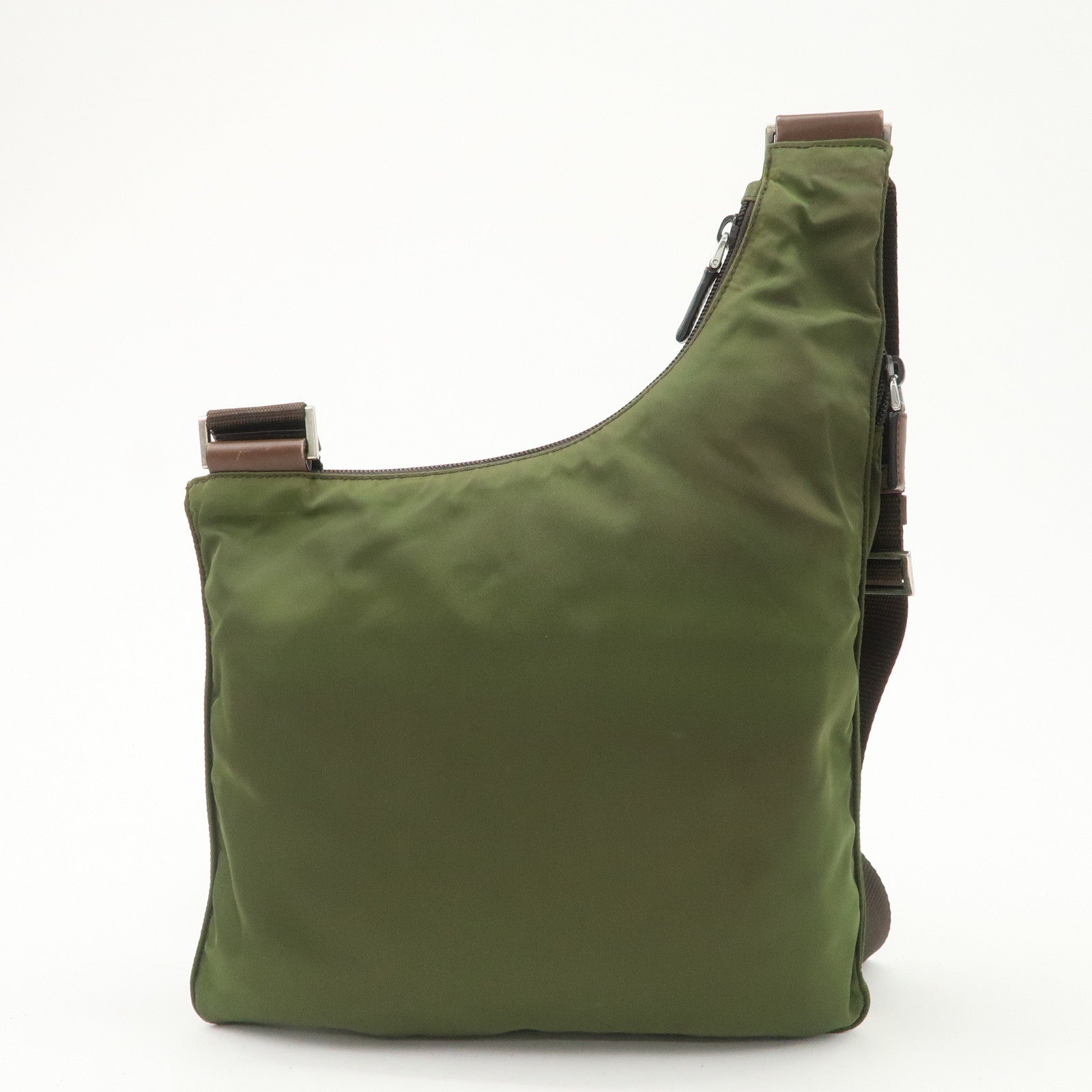 PRADA Triangle Logo Nylon Leather Shoulder Bag Crossbody Bag Khaki