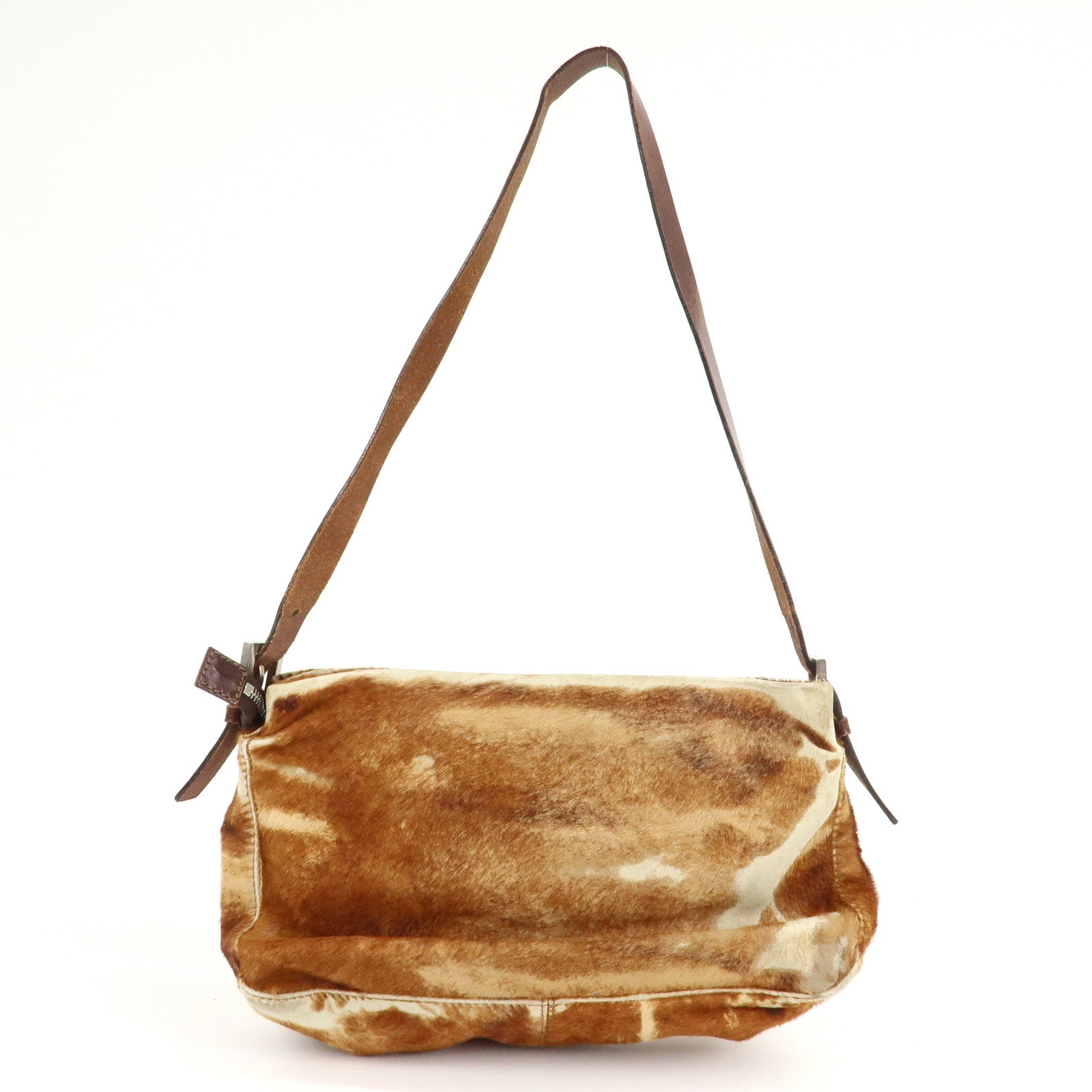 FENDI Unborn Calf Leather Shoulder Bag Brown Beige 26566