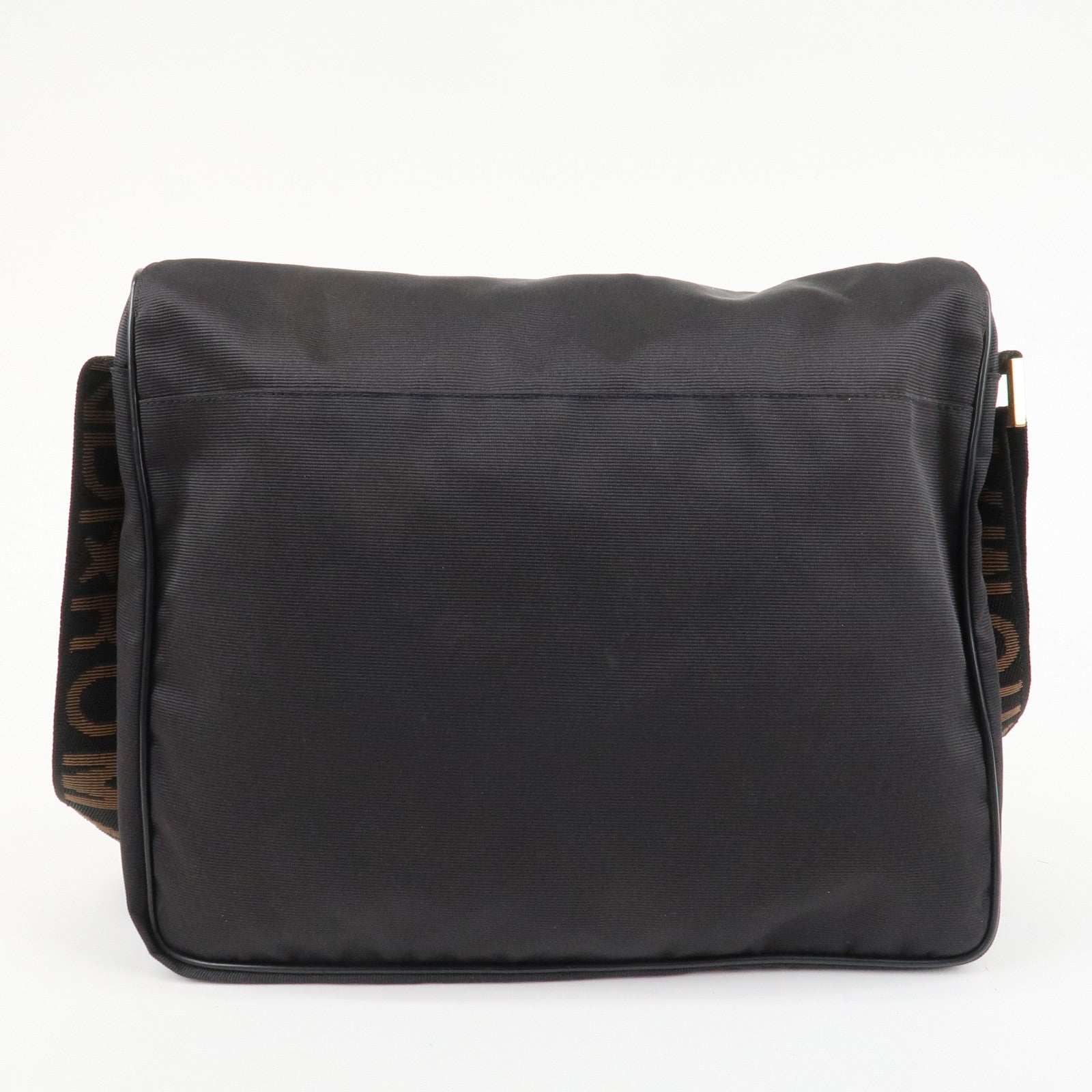 FENDI Nylon Canvas Leather Shoulder Bag Hand Bag Black Brown