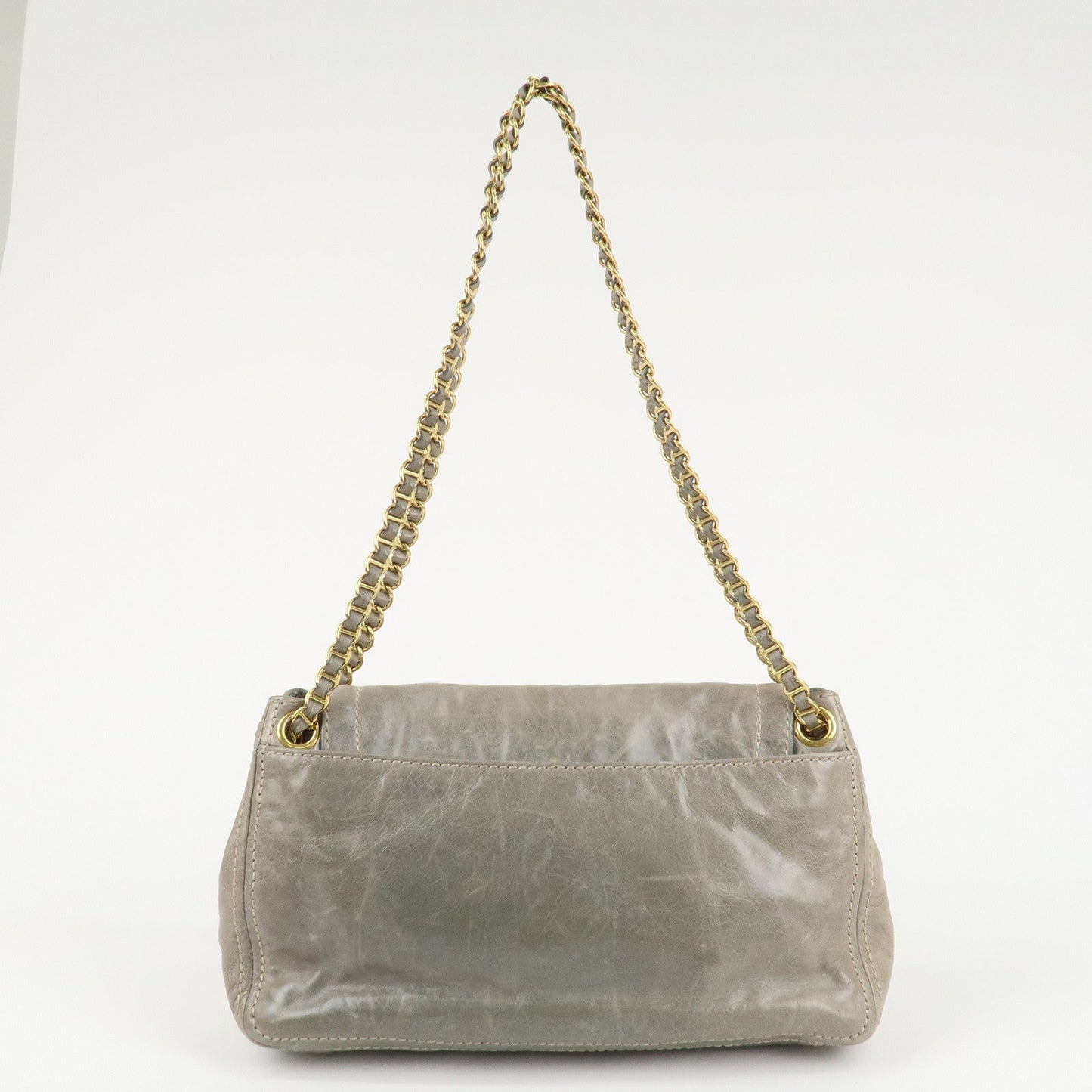 PRADA Leather Chain Shoulder Bag Gray BR4657