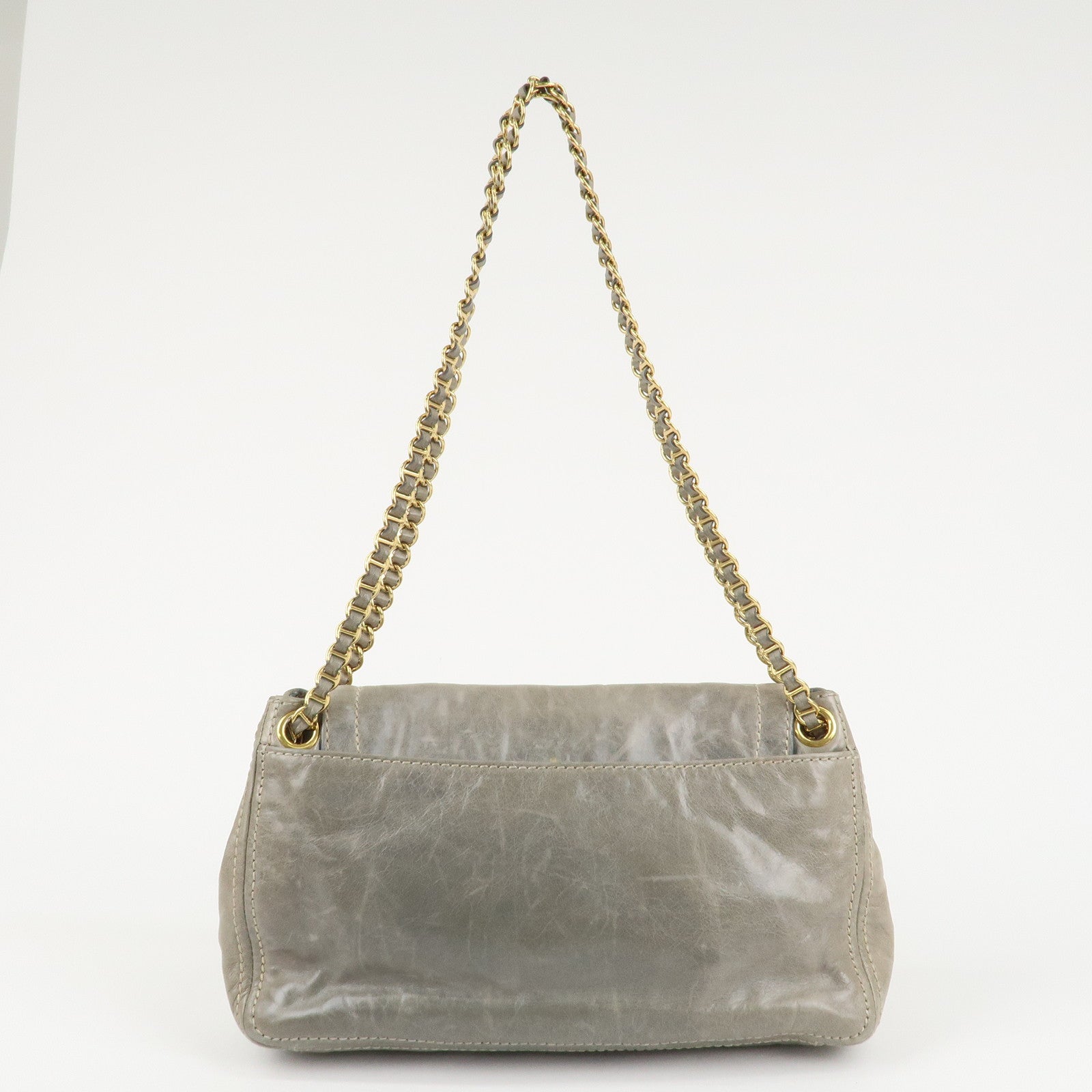 PRADA Leather Chain Shoulder Bag Gray BR4657