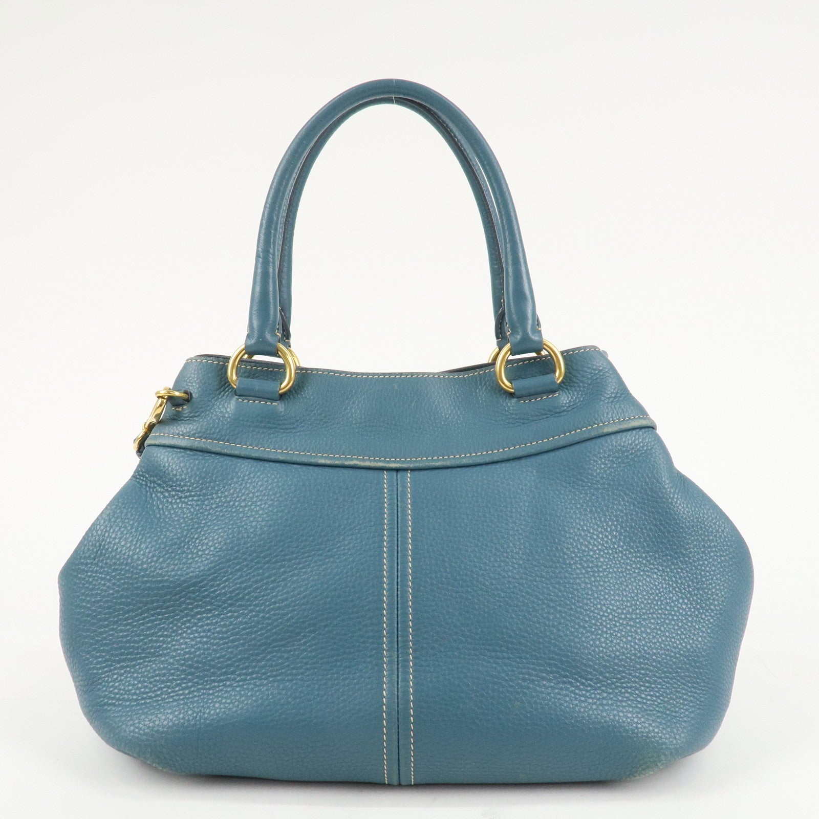 PRADA Leather 2Way Bag Hand Bag Shoulder Bag Blue Gold HDW
