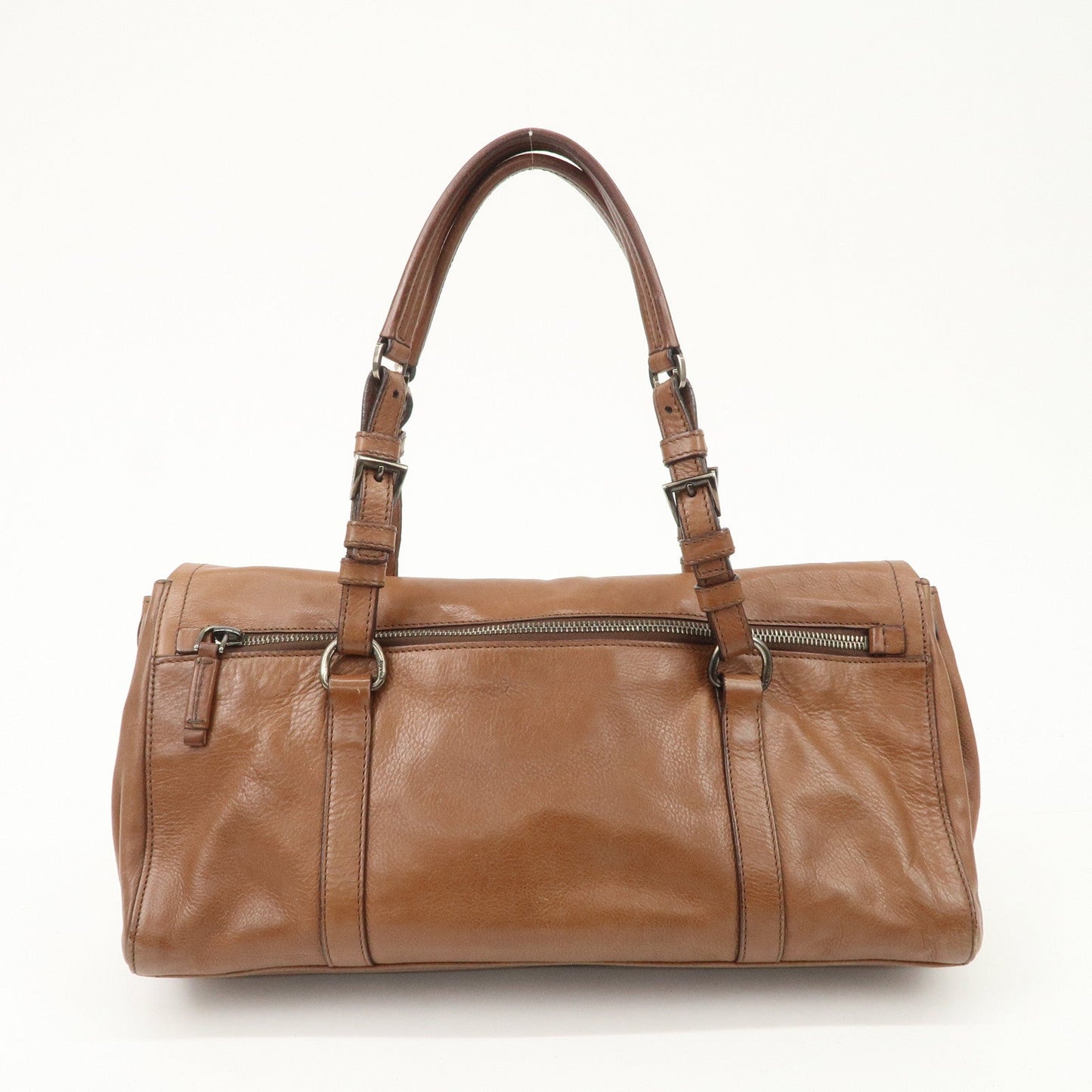 PRADA Logo Leather Shoulder Bag Hand Bag Brown Silver Hardware