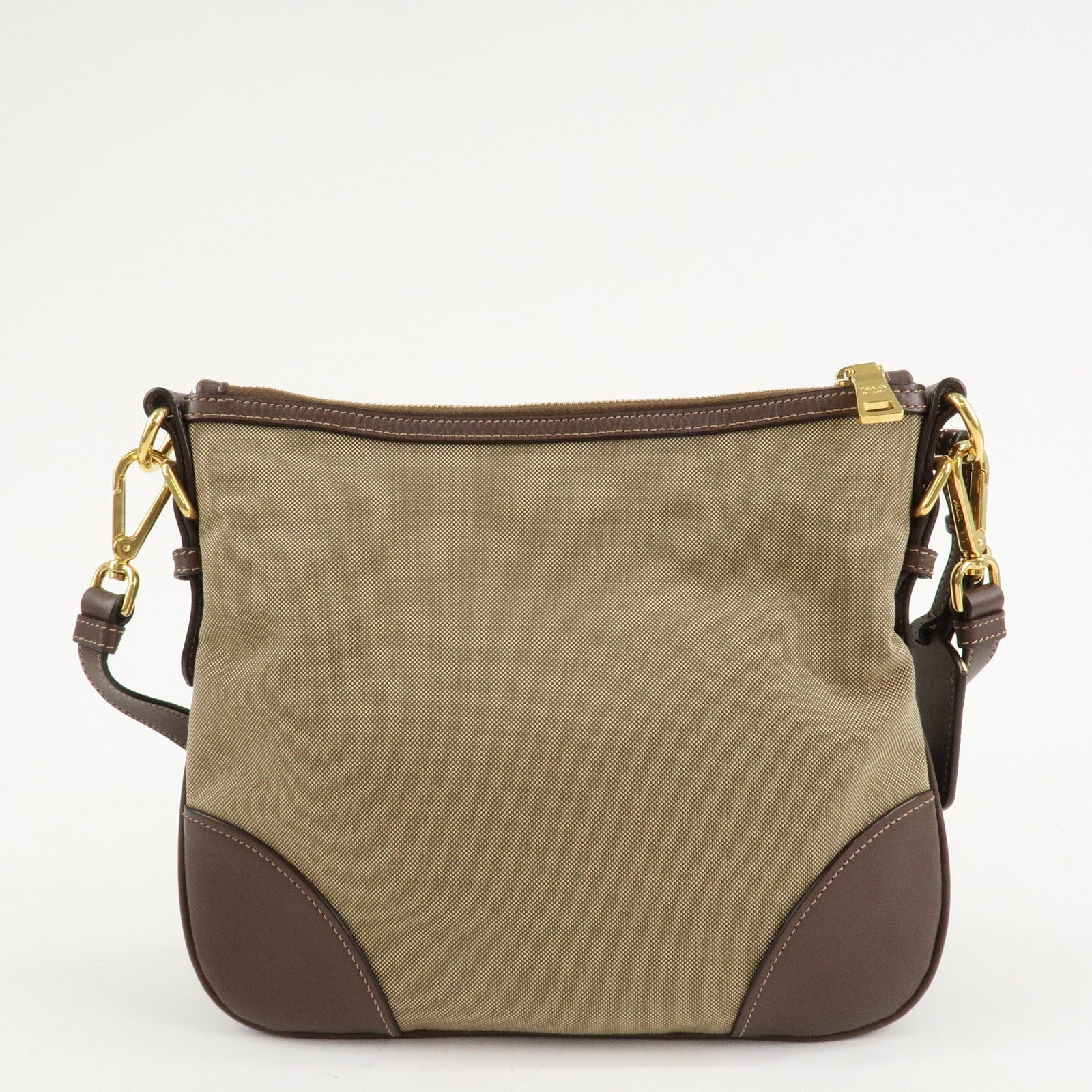 PRADA Jacquard Leather Shoulder Bag Purse Beige Brown BT867A
