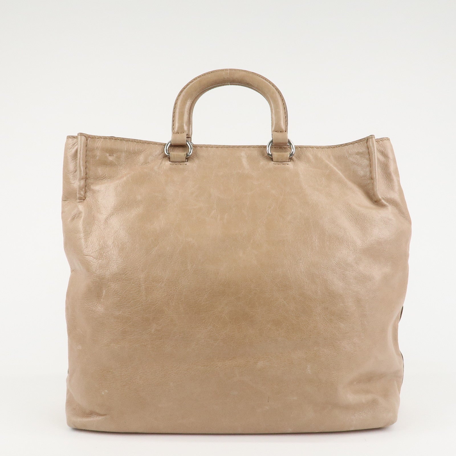 PRADA Logo Leather 2Way Bag Tote Bag Shoulder Bag Beige BR4617