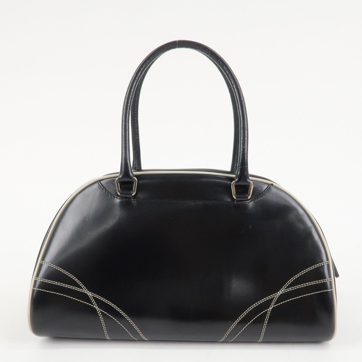 PRADA Leather Mini Boston Bag Shoulder Bag Black Silver HDW