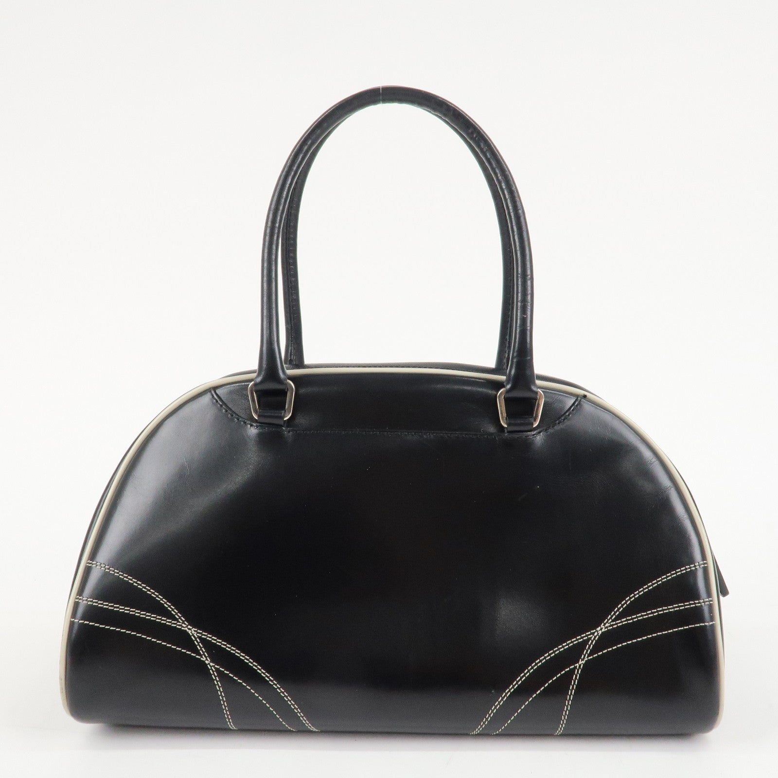PRADA Leather Mini Boston Bag Shoulder Bag Black Silver HDW