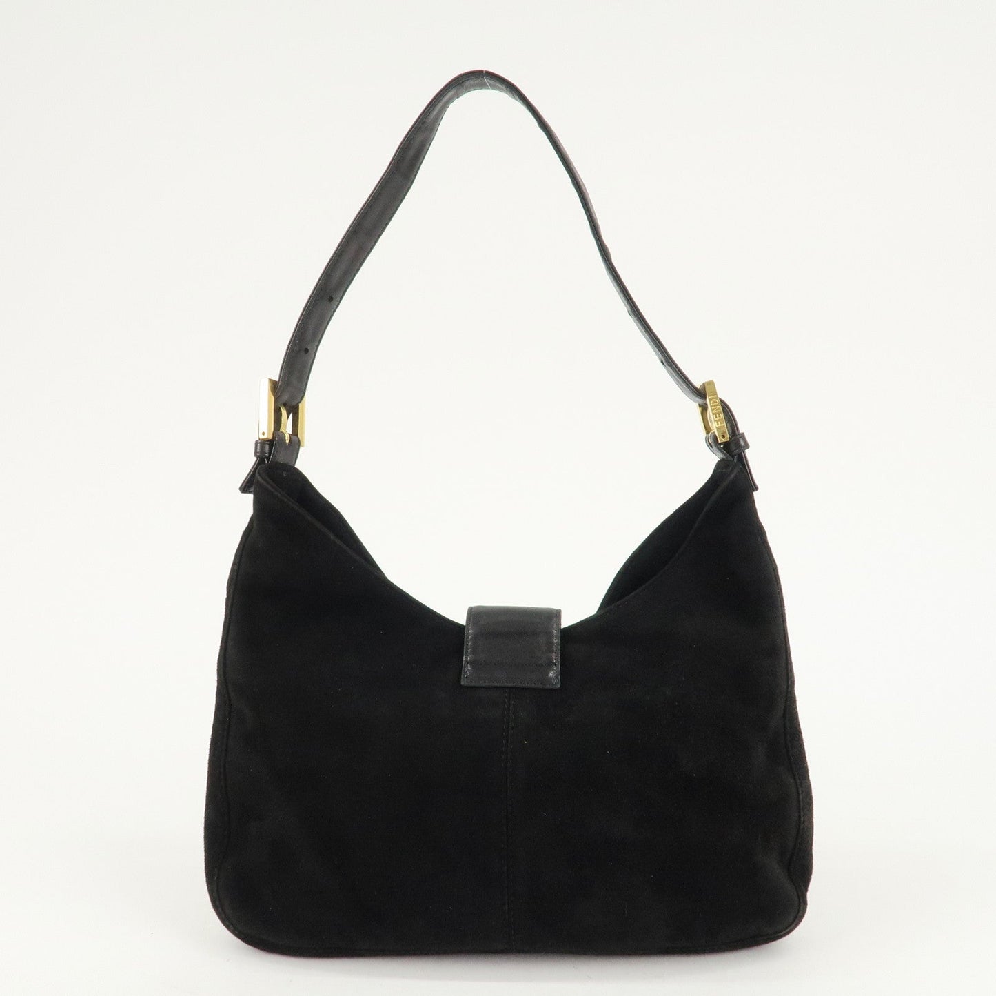 FENDI Suede Leather Shoulder Bag Black 26569
