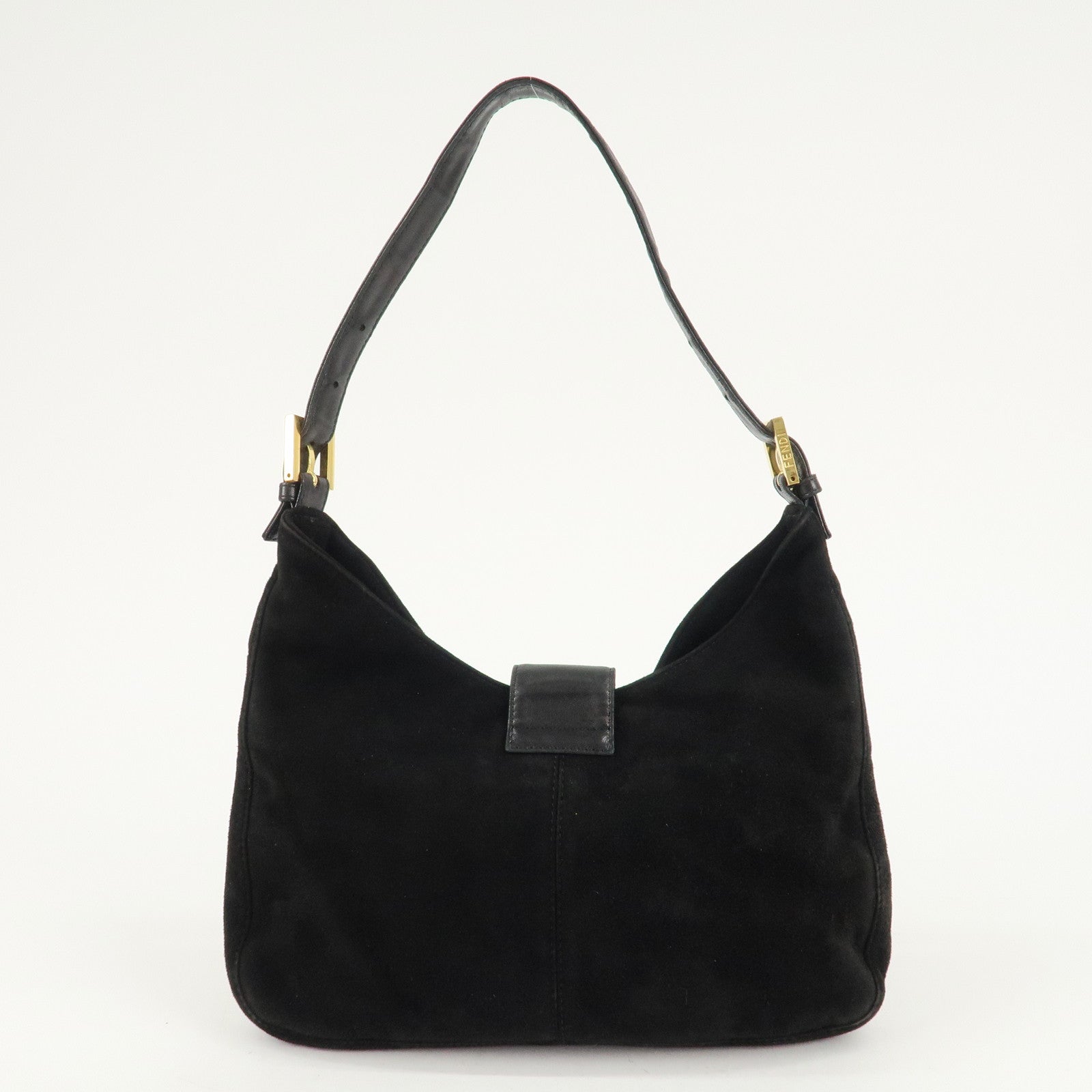 FENDI Suede Leather Shoulder Bag Black 26569