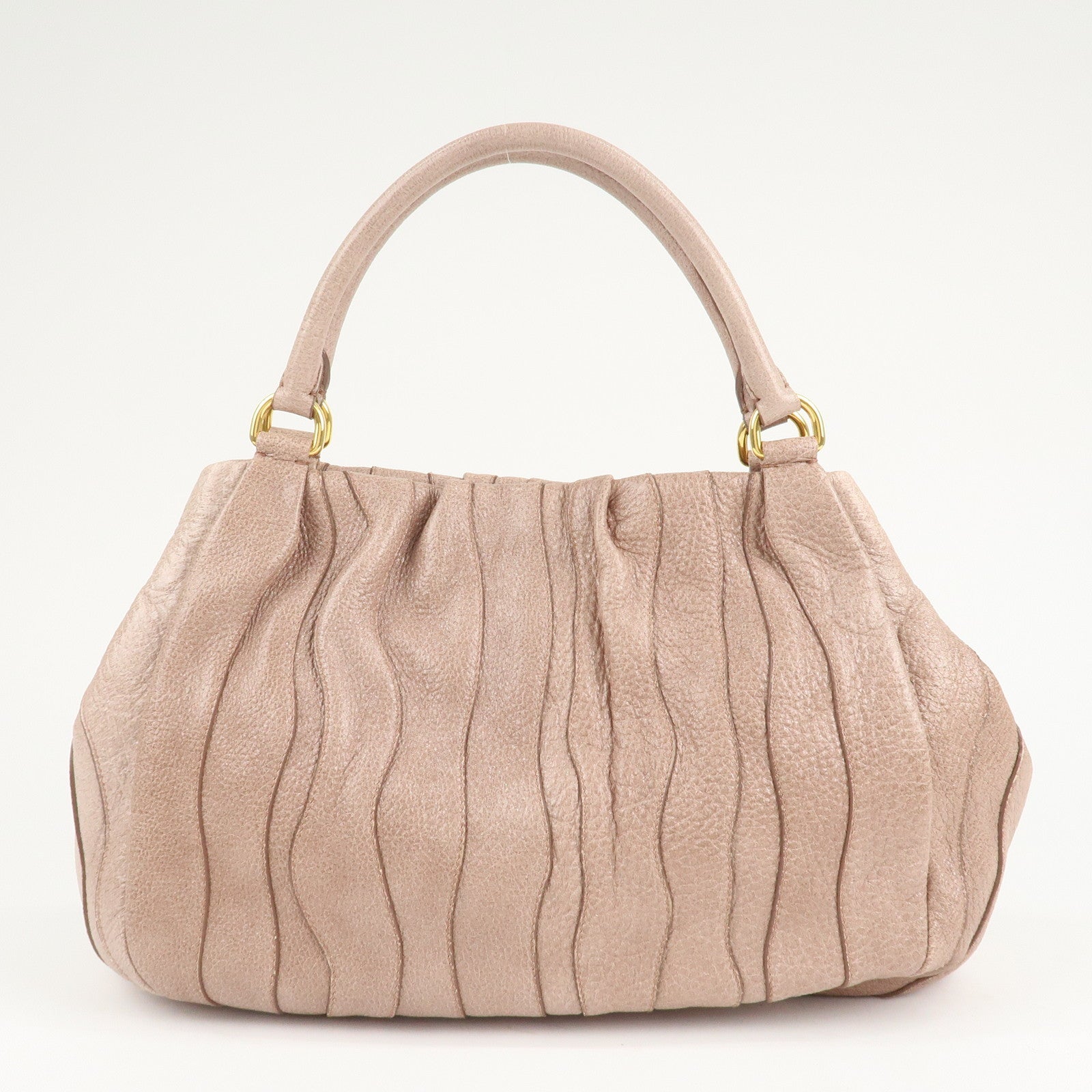 PRADA Logo Leather Hand Bag Pink Glitter Gold Hardware BR3957