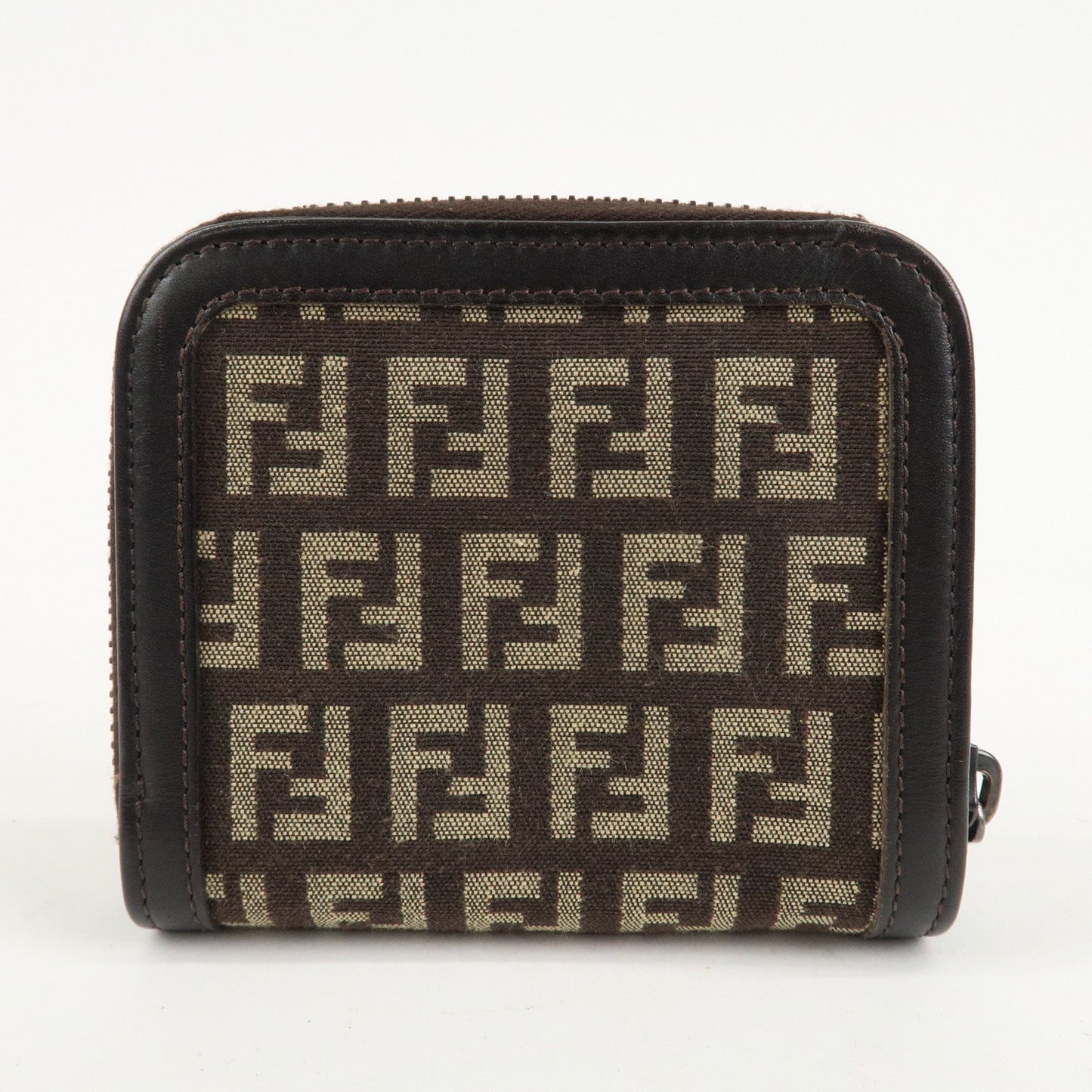 FENDI Zucchino Canvas Leather Zippy Around Bi-fold Wallet