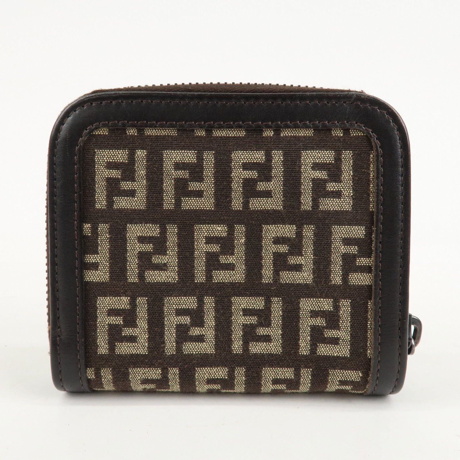 FENDI Zucchino Canvas Leather Zippy Around Bi-fold Wallet
