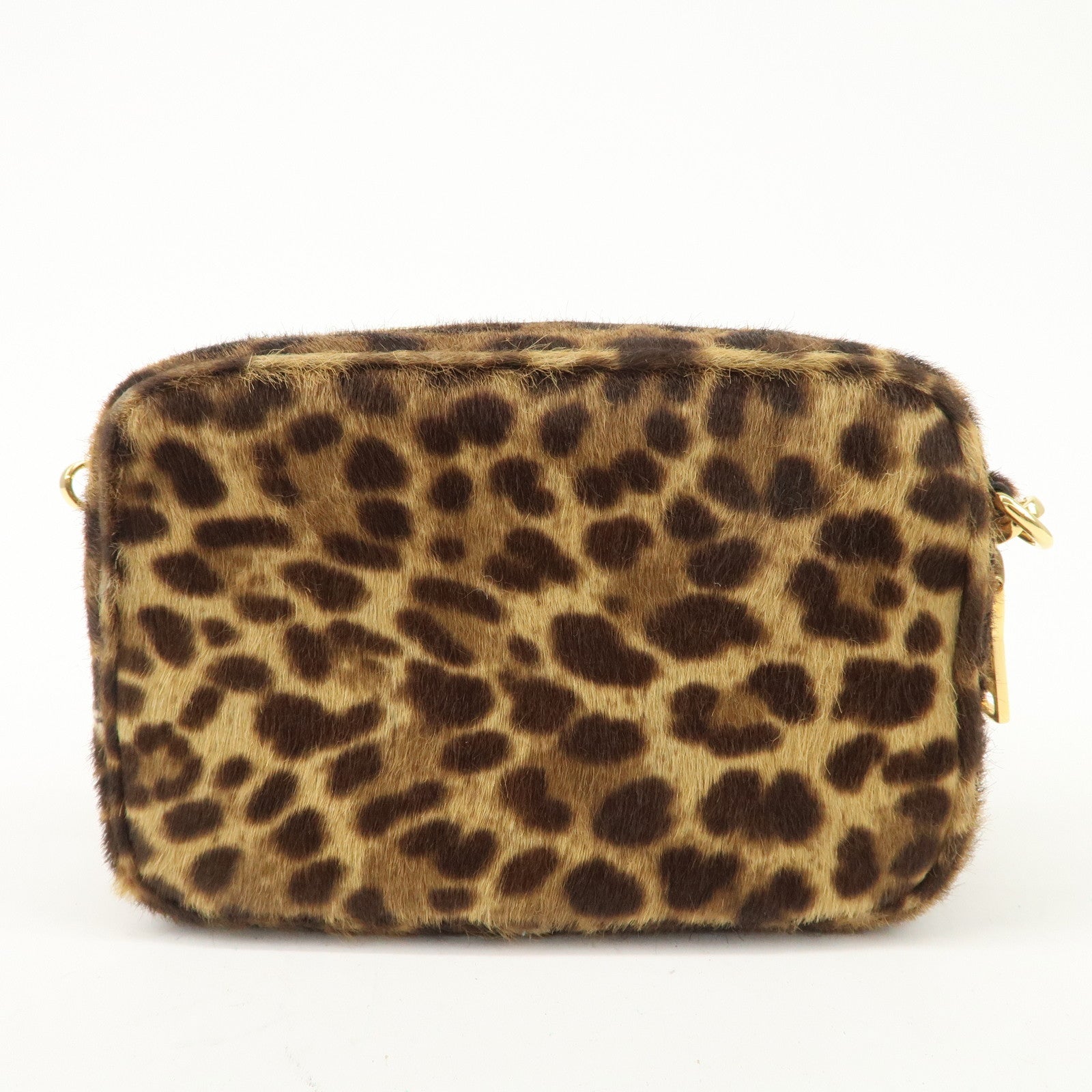 PRADA Logo Unborn Calf Shoulder Bag Pouch Brown 1NF674