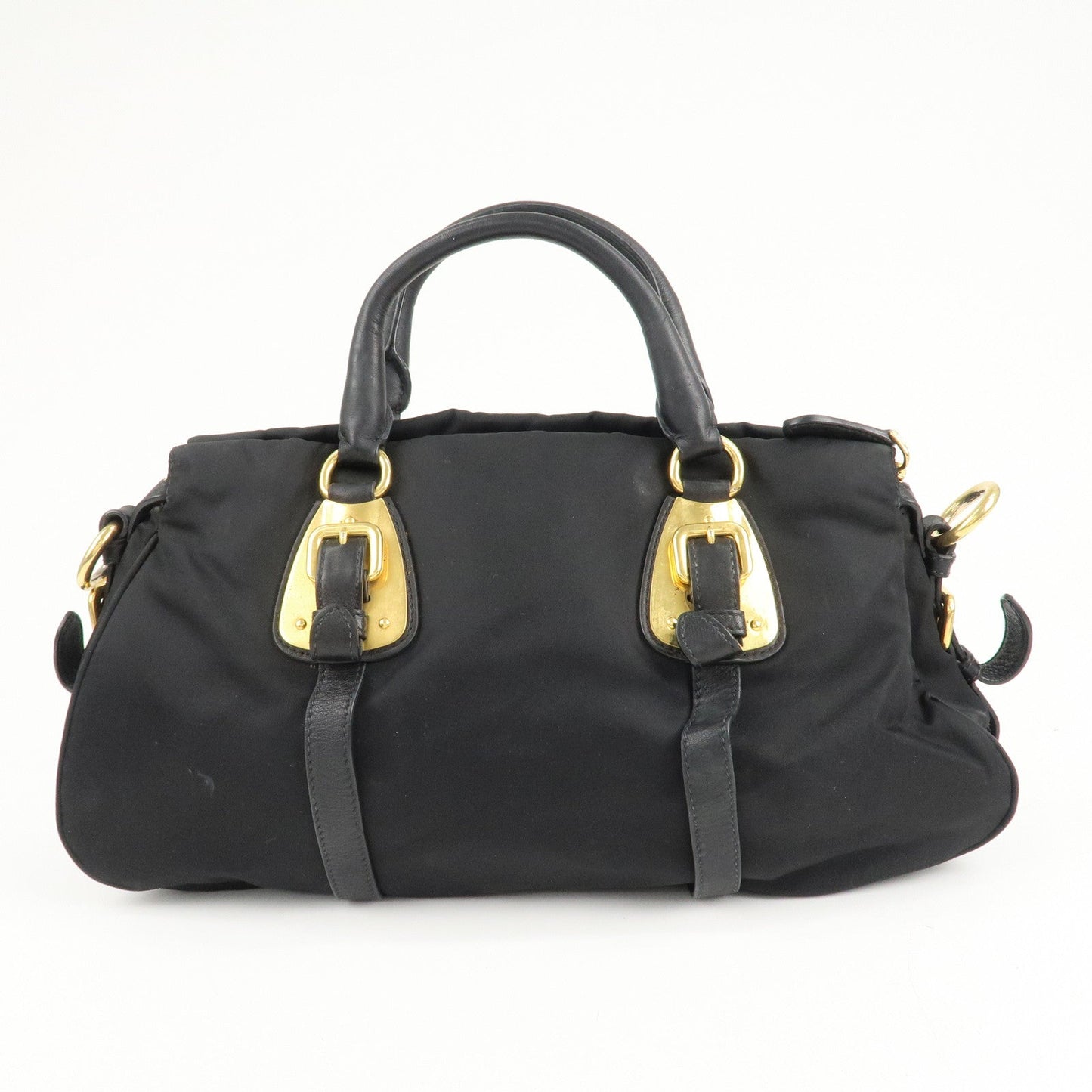 PRADA Logo Nylon Leather 2Way Shoulder Bag Black Gold HDW BN1903