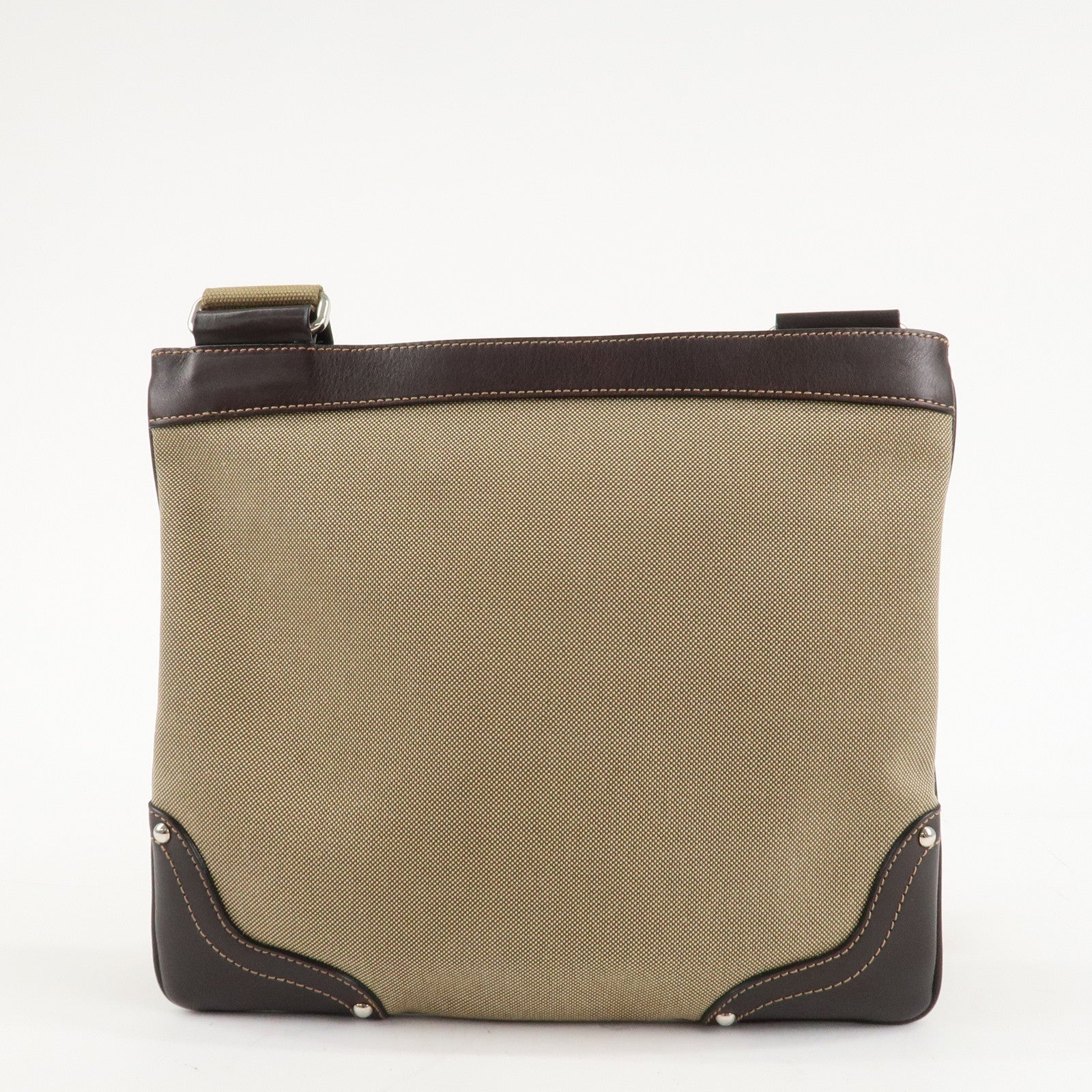 PRADA Logo Jacquard Leather Shoulder Bag Beige Dark Brown M506A