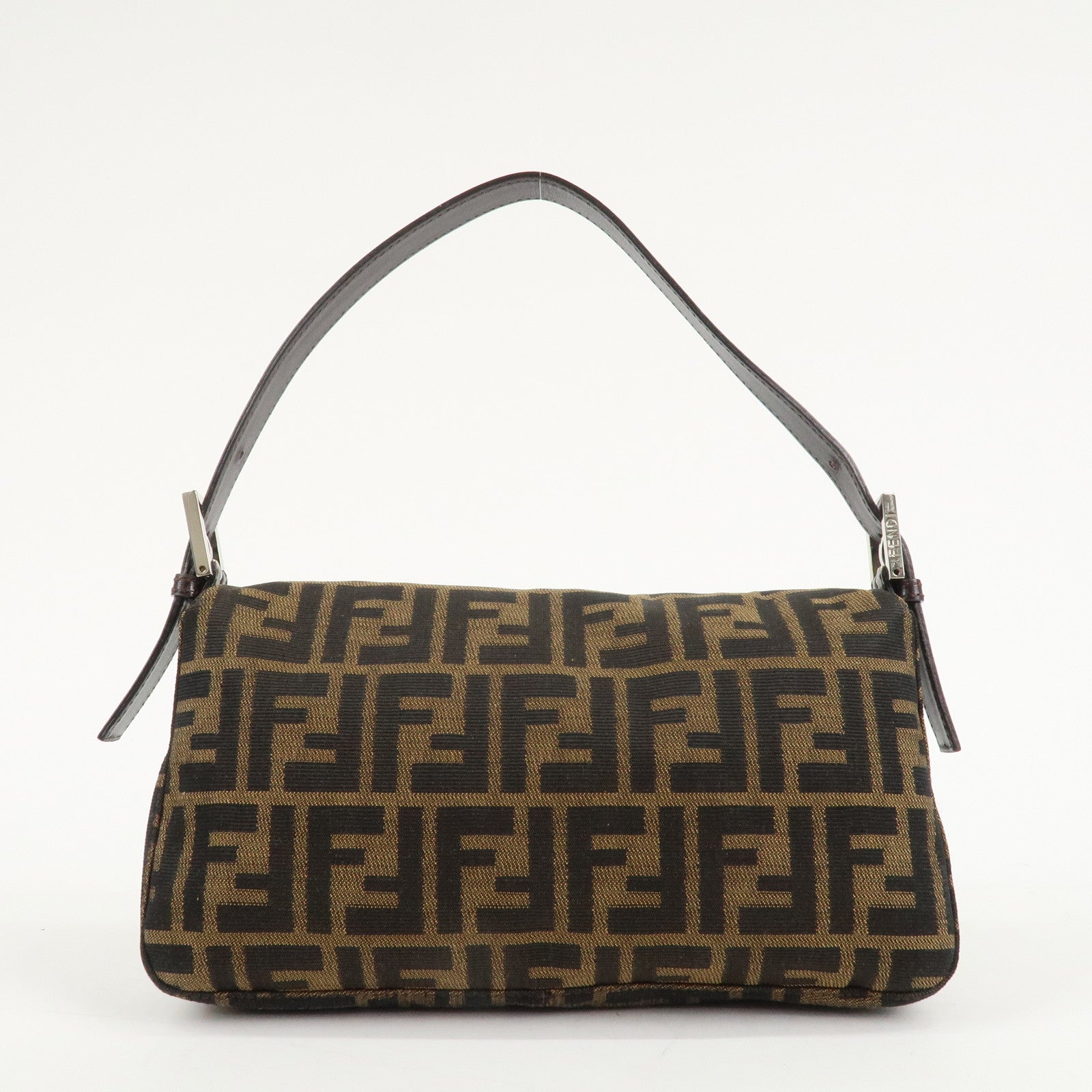 FENDI Mamma Baguette Zucca Canvas Leathr Shoulder Bag 214526424099