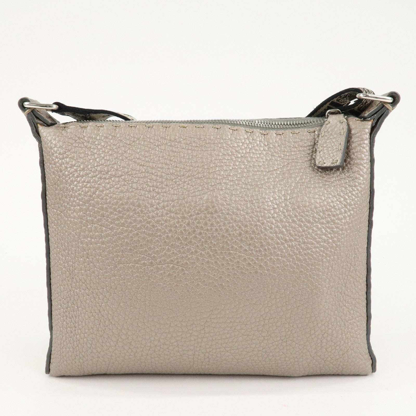 FENDI Selleria Leather Shoulder Bag Crossbody Bag Greige 8BT092
