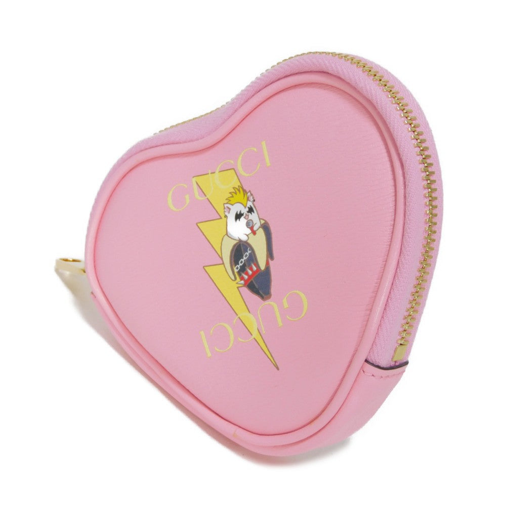 GUCCI Pouch 701062 U22AG 5964 Textured leather Light pink logo Bananya Heart Shape Coin Case Women