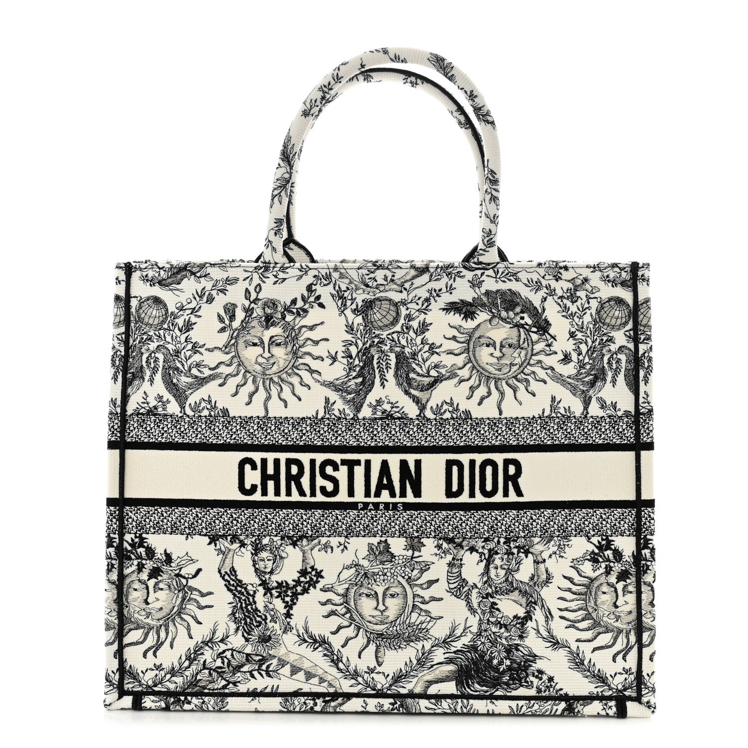 Christian Dior Canvas Embroidered Large Toile de Jouy Soleil Book Tote Black White