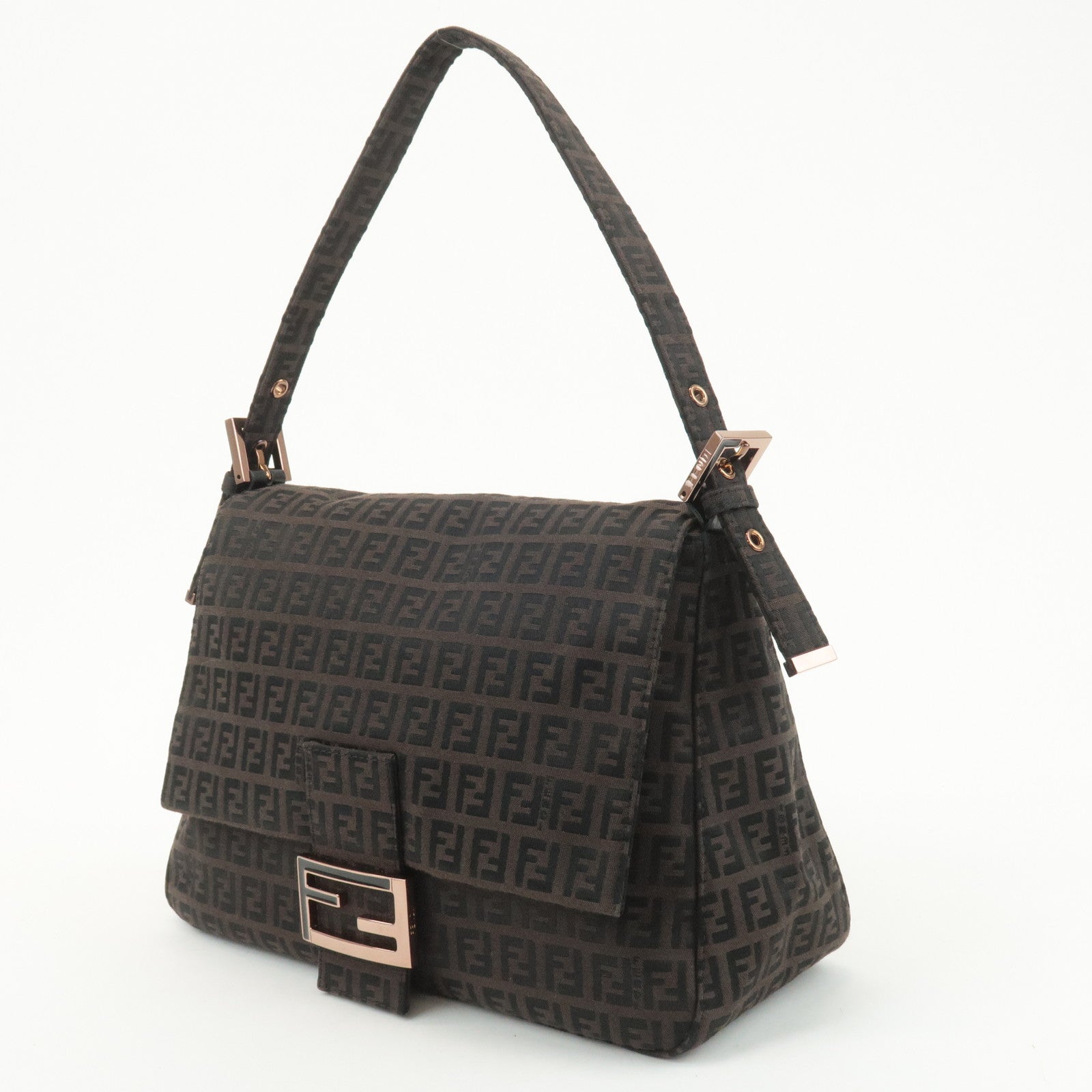 FENDI Zucchino Mamma Baguette Canvas Leather Shoulder Bag 8BR001