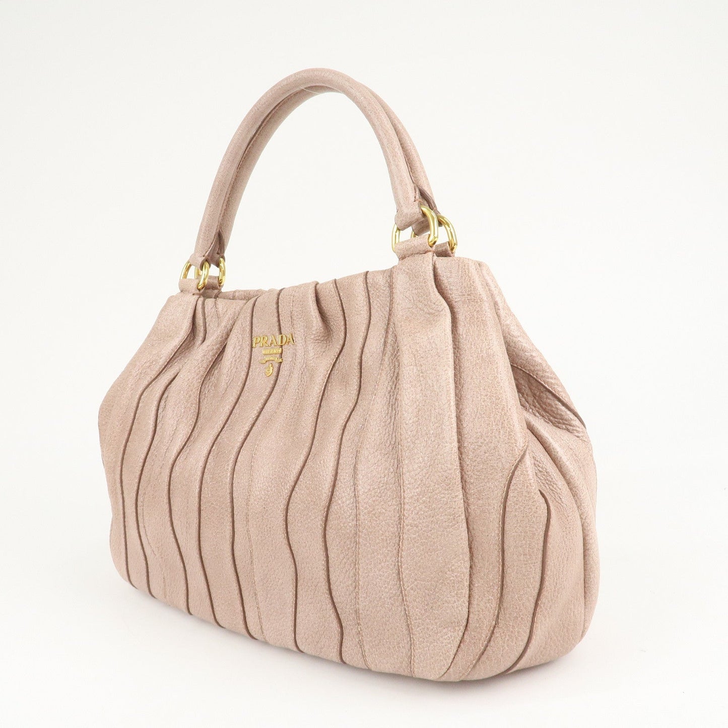 PRADA Logo Leather Hand Bag Pink Glitter Gold Hardware BR3957