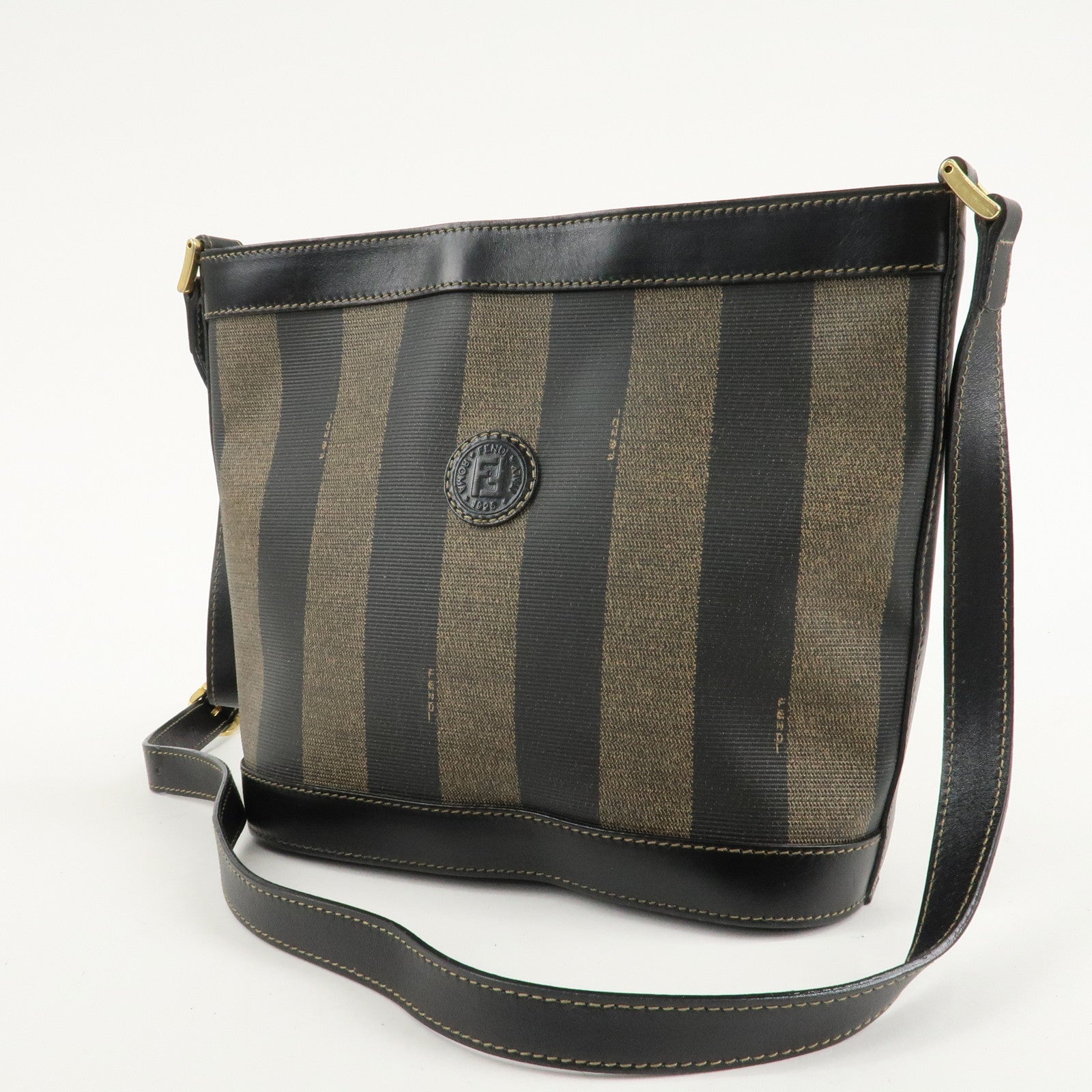 FENDI Pequin PVC Leather Shoulder Bag Black Brown 11644