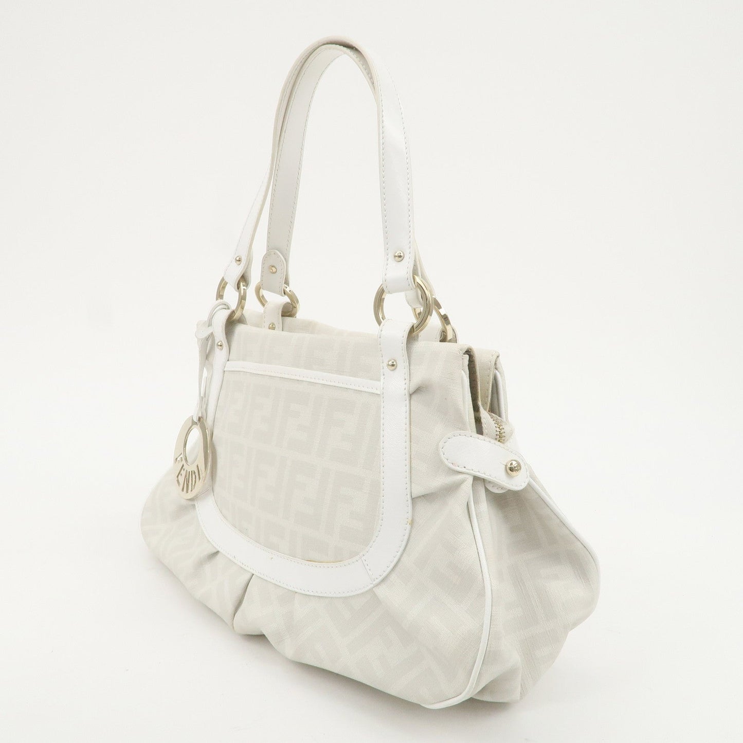 FENDI Zucca PVC Leather Shoulder Bag White Gold Hardware 8BR628