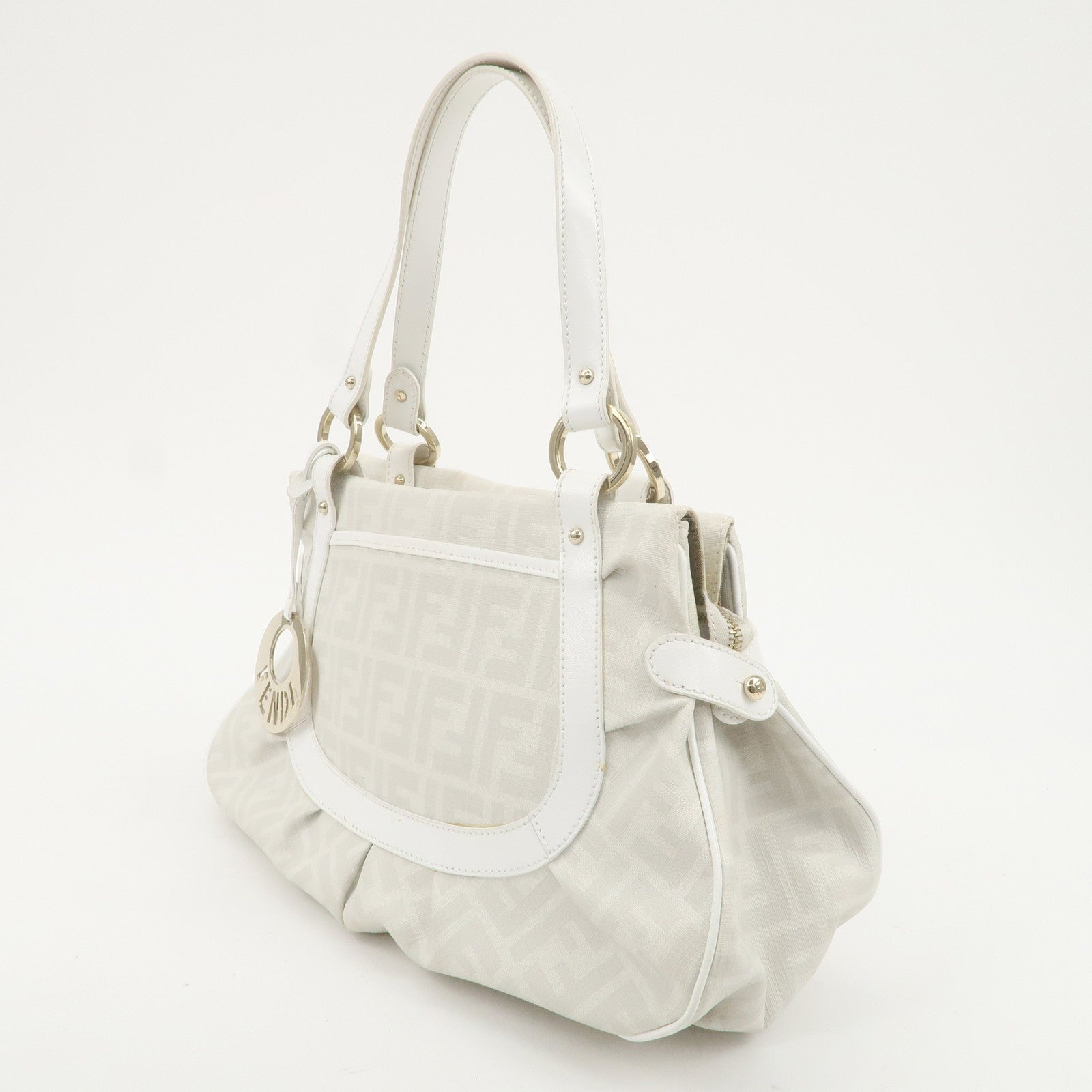FENDI Zucca PVC Leather Shoulder Bag White Gold Hardware 8BR628