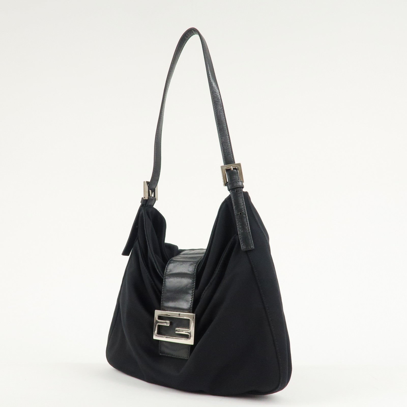 FENDI Polyester Leather Shoulder Bag Black 26727