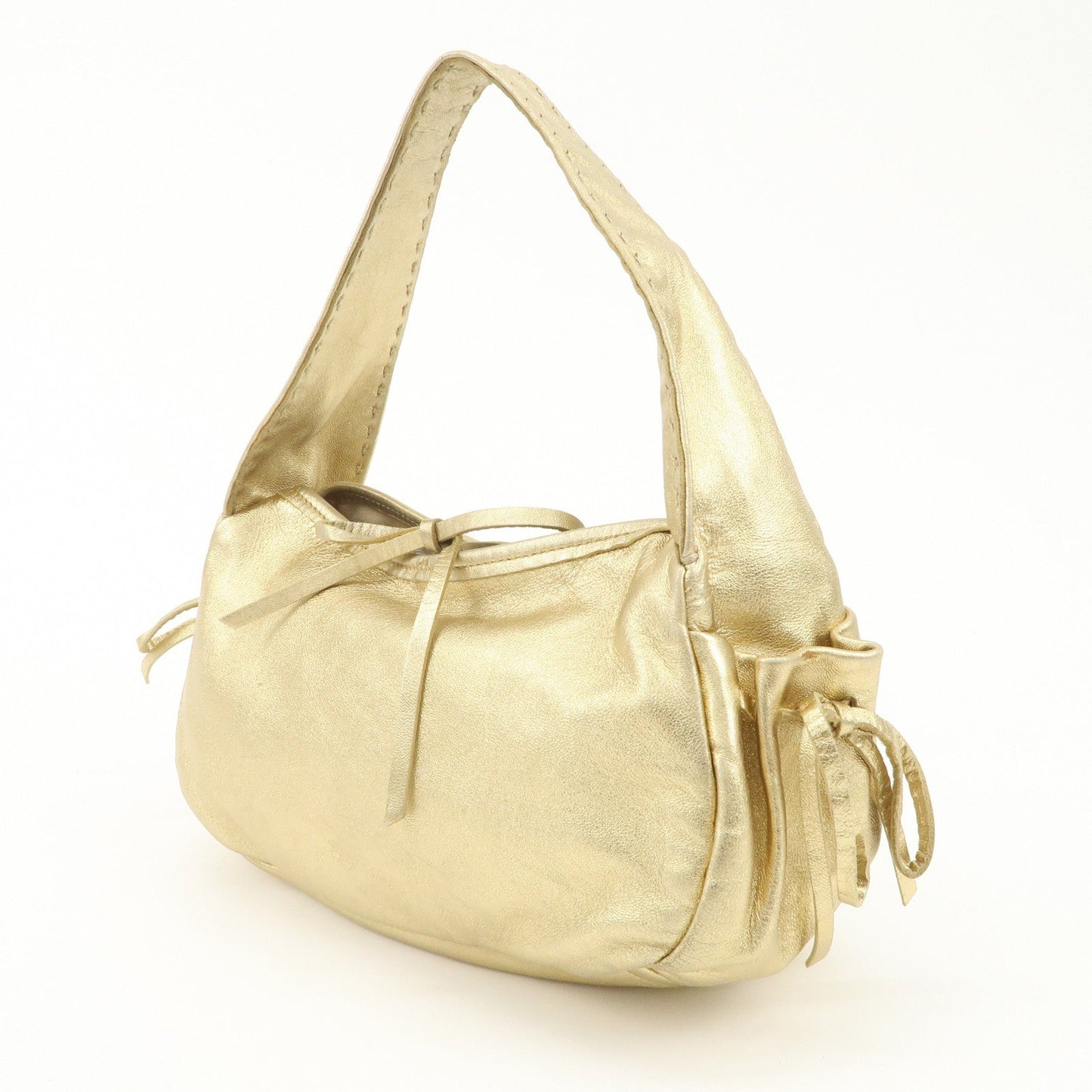 PRADA Leather Ribbon Hand Bag Shoulder Bag Gold