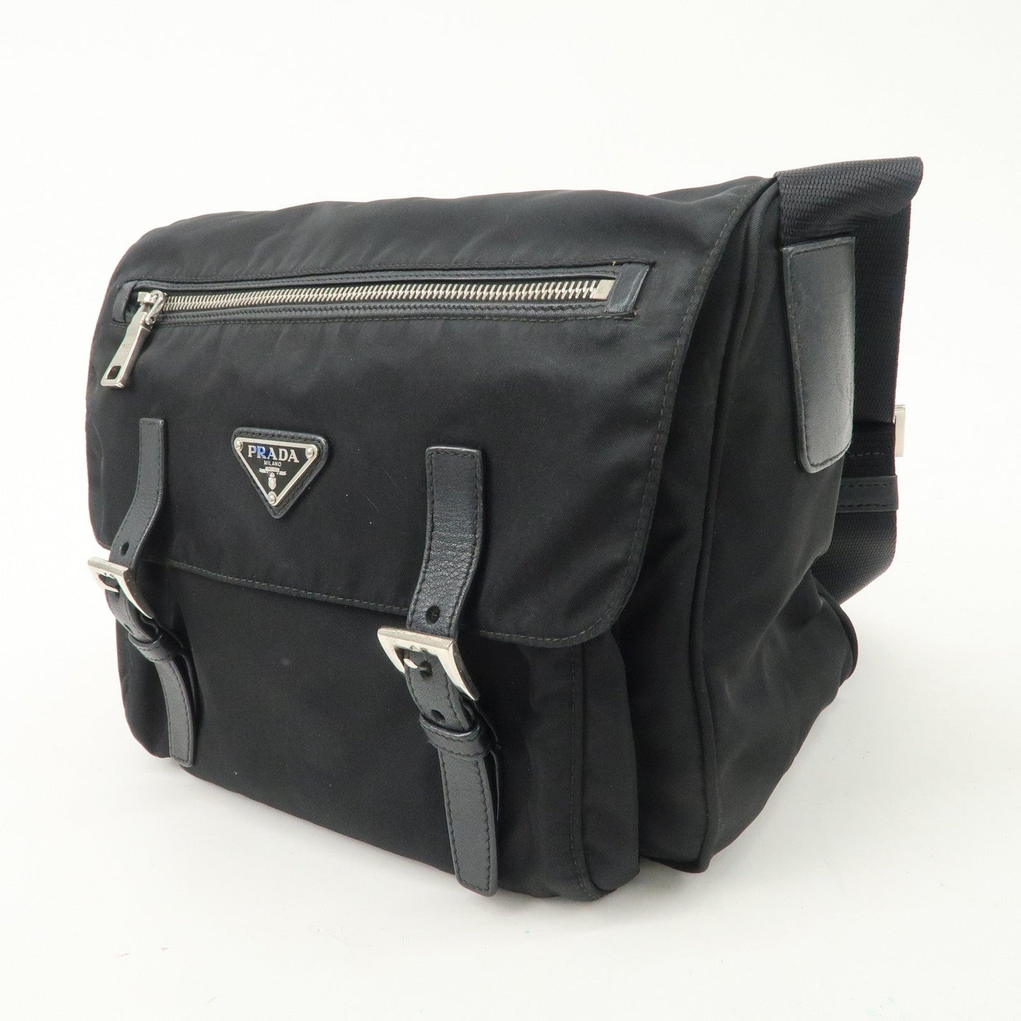 PRADA Nylon Leather Triangle Logo Shoulder Bag Black BT0713