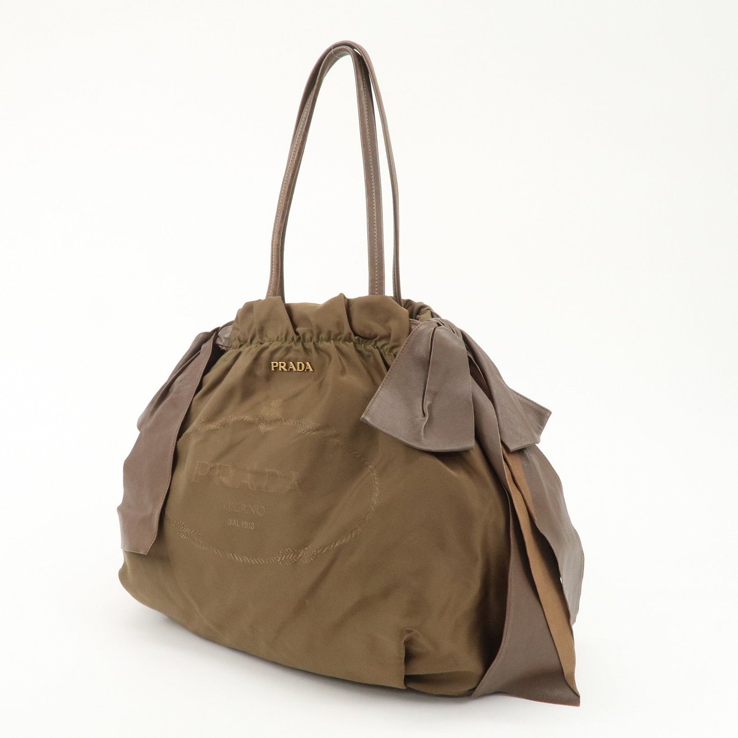 PRADA Logo Nylon Leather Ribbon Shoulder Bag Brown BR4205