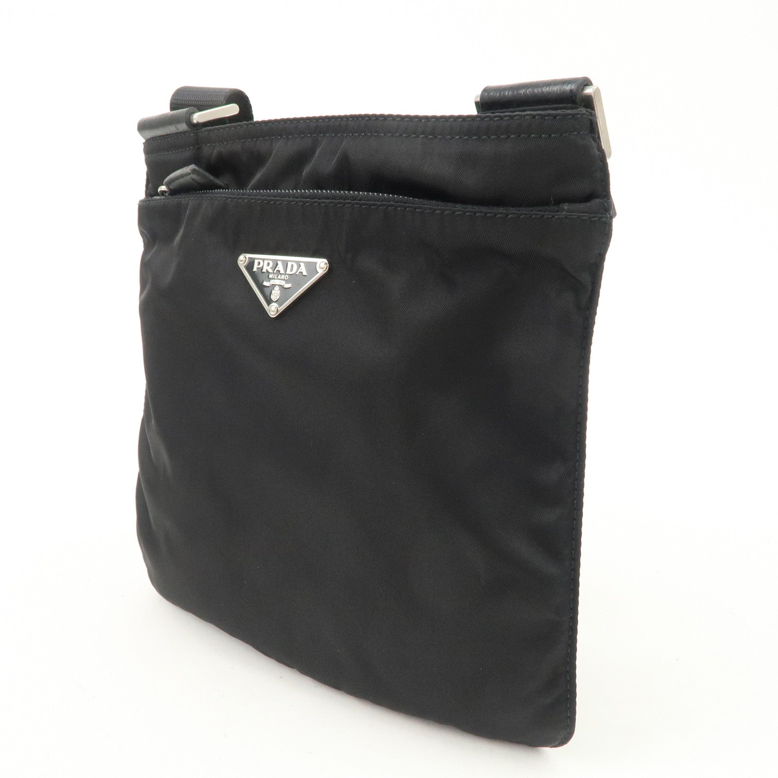 PRADA Triangle Logo Nylon Leather Shoulder Bag Crossbody Bag Black