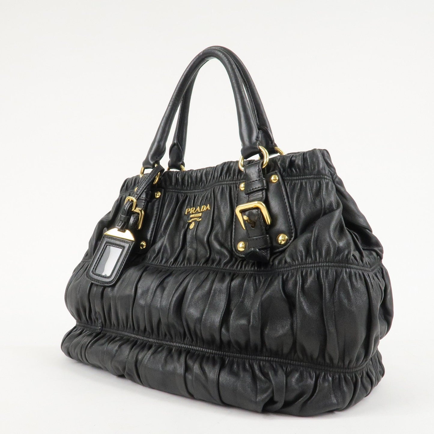 PRADA Leather 2Way Bag Hand Bag Shoulder Bag Black Gold HDW
