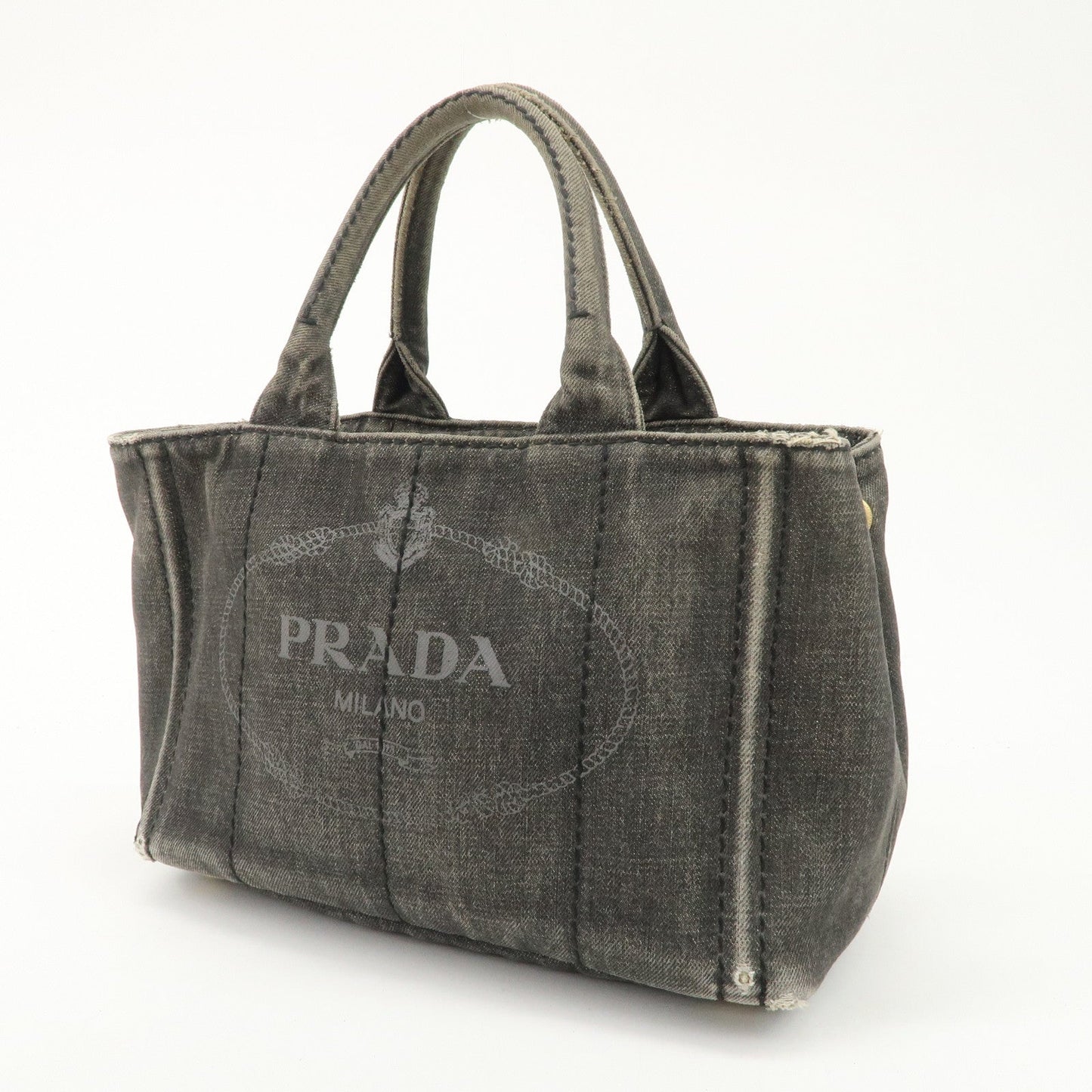PRADA Canapa Mini Denim Hand Bag Tote Bag Black 1BG439