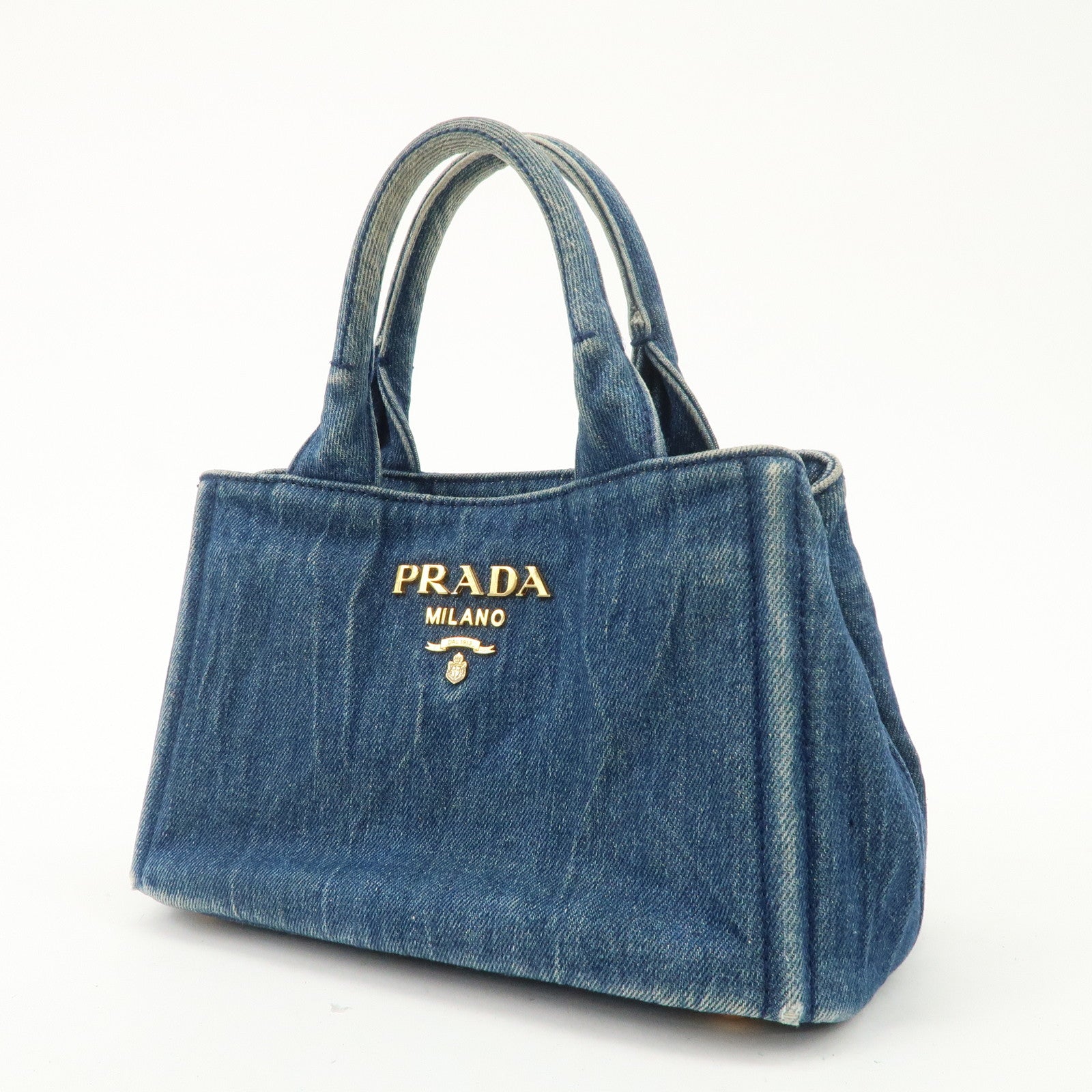 PRADA Nano Canapa Mini Denim Hand Bag Tote Bag Blue