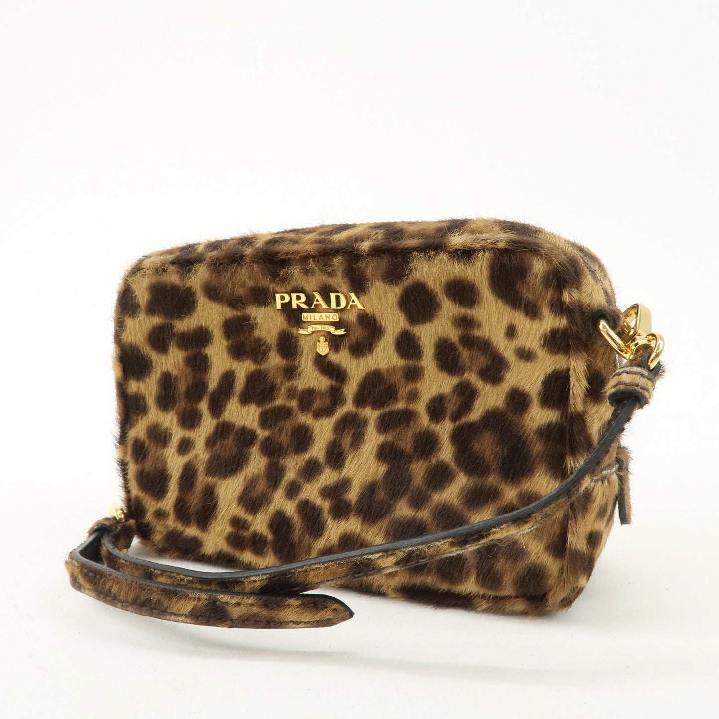 PRADA Logo Unborn Calf Shoulder Bag Pouch Brown 1NF674