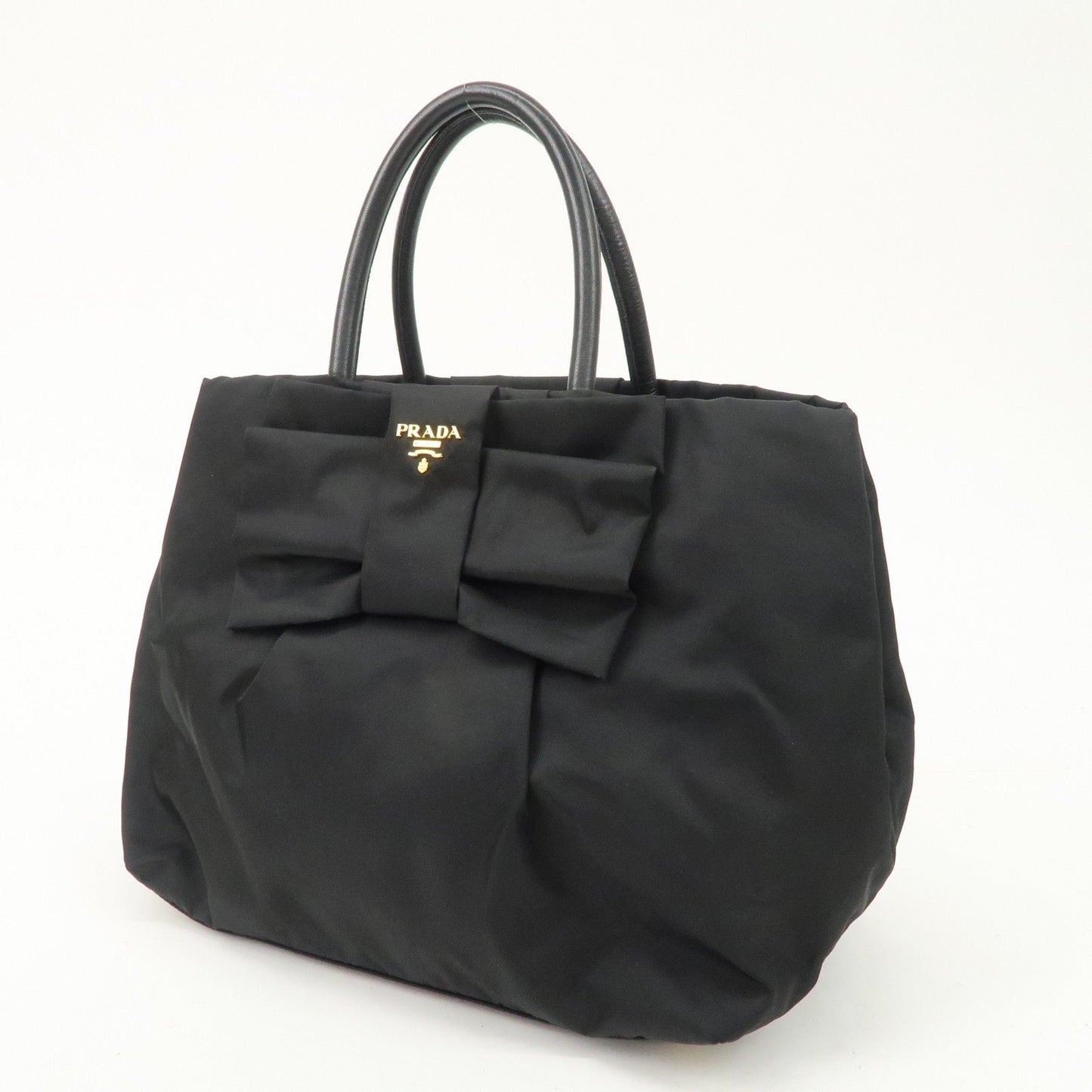 PRADA Nylon Leather Ribbon Hand Bag Tote Bag NERO Black BN1601