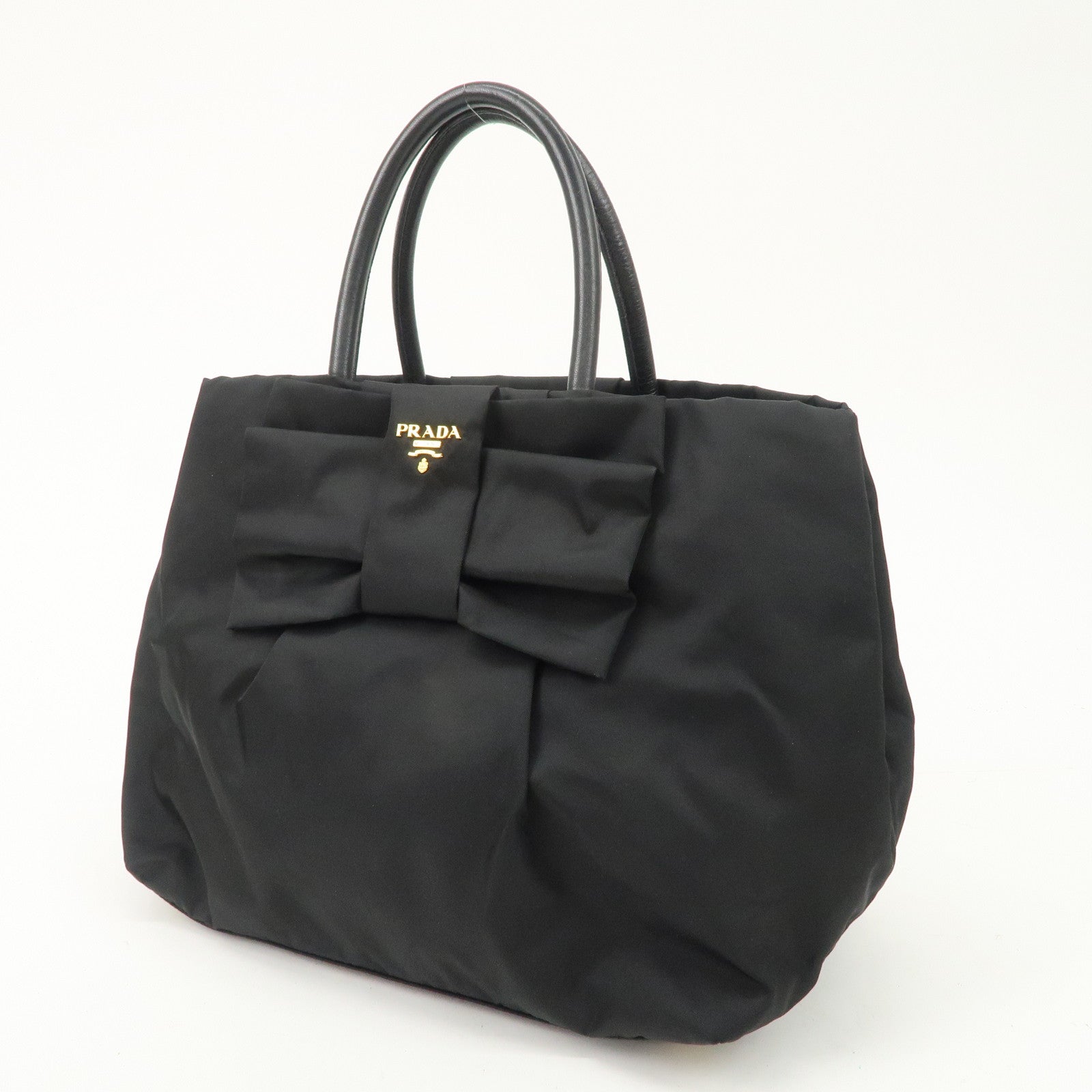 PRADA Nylon Leather Ribbon Hand Bag Tote Bag NERO Black BN1601