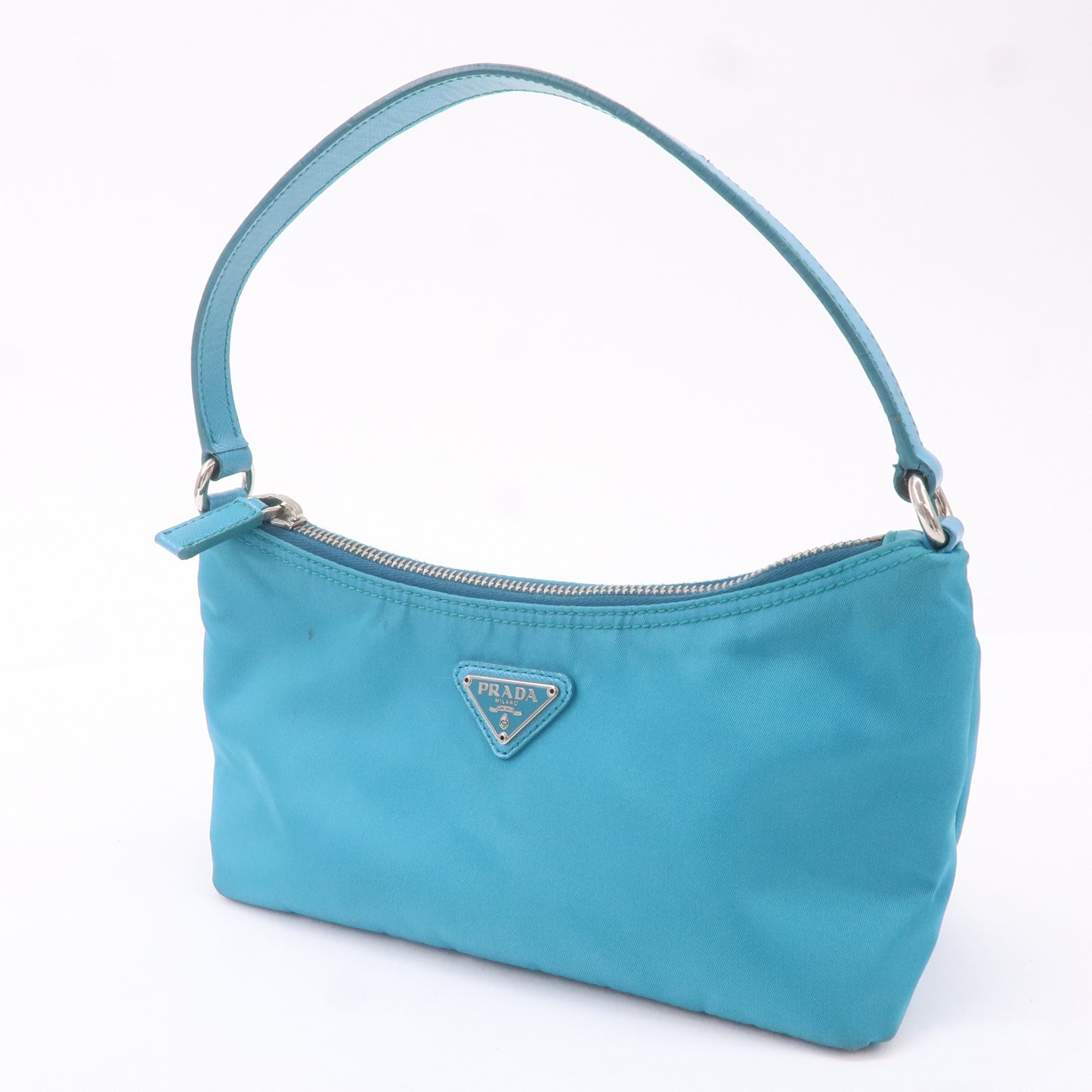 Prada Nylon Leather Shoulder Bag Pouch Turquoise blue
